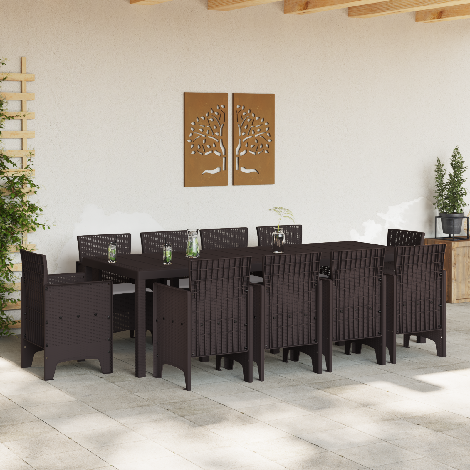 11 Piece Garden Dining Set with Cushions Brown Poly Rattan - Image 3