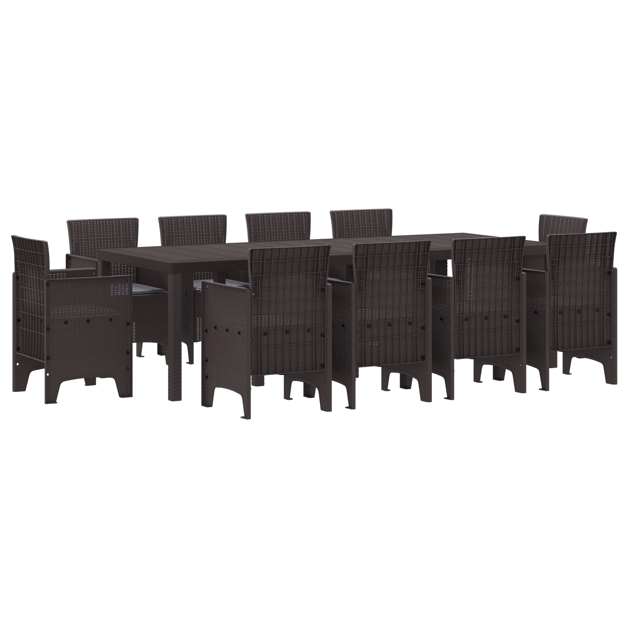 11 Piece Garden Dining Set with Cushions Brown Poly Rattan - Image 2