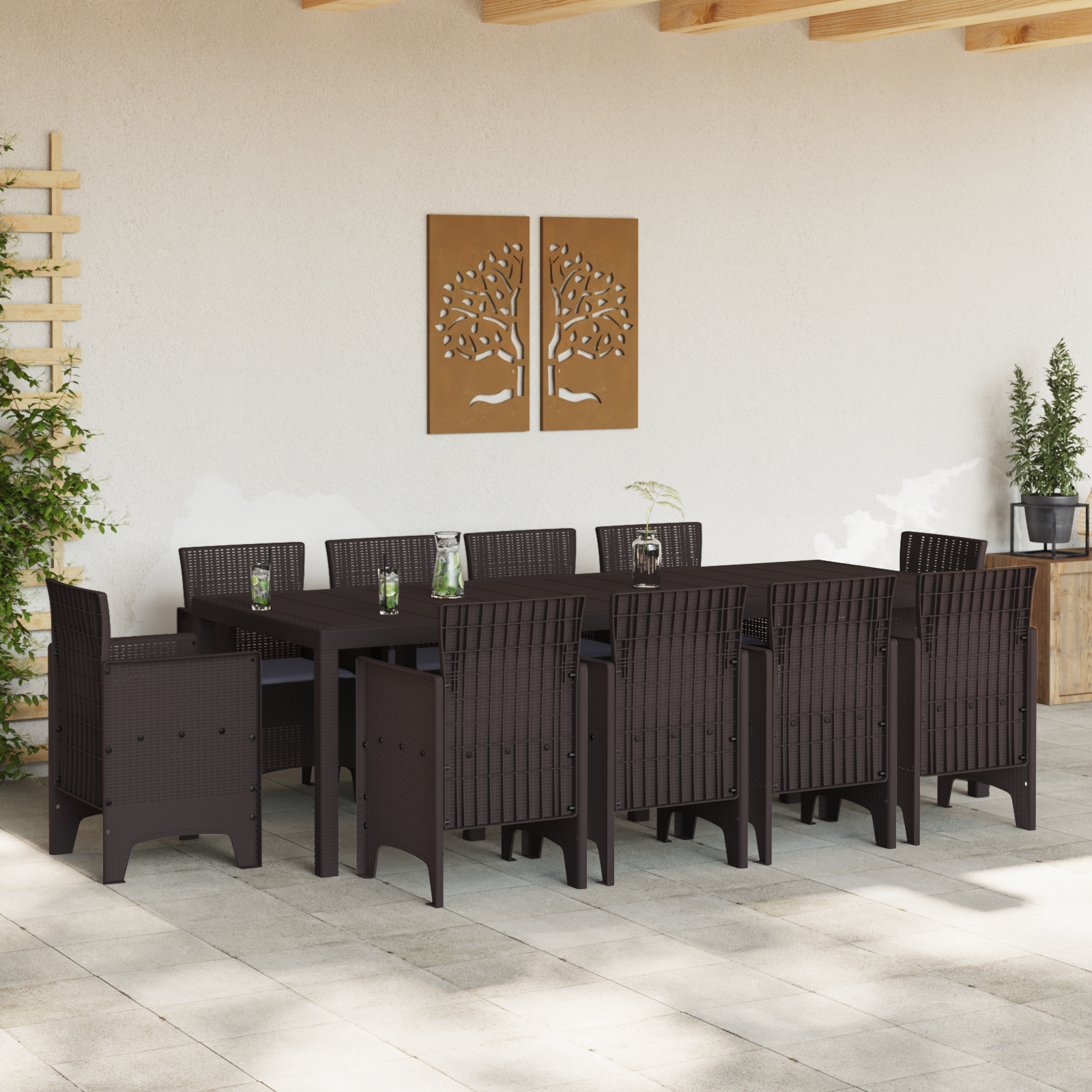 11 Piece Garden Dining Set with Cushions Brown Poly Rattan - Image 3