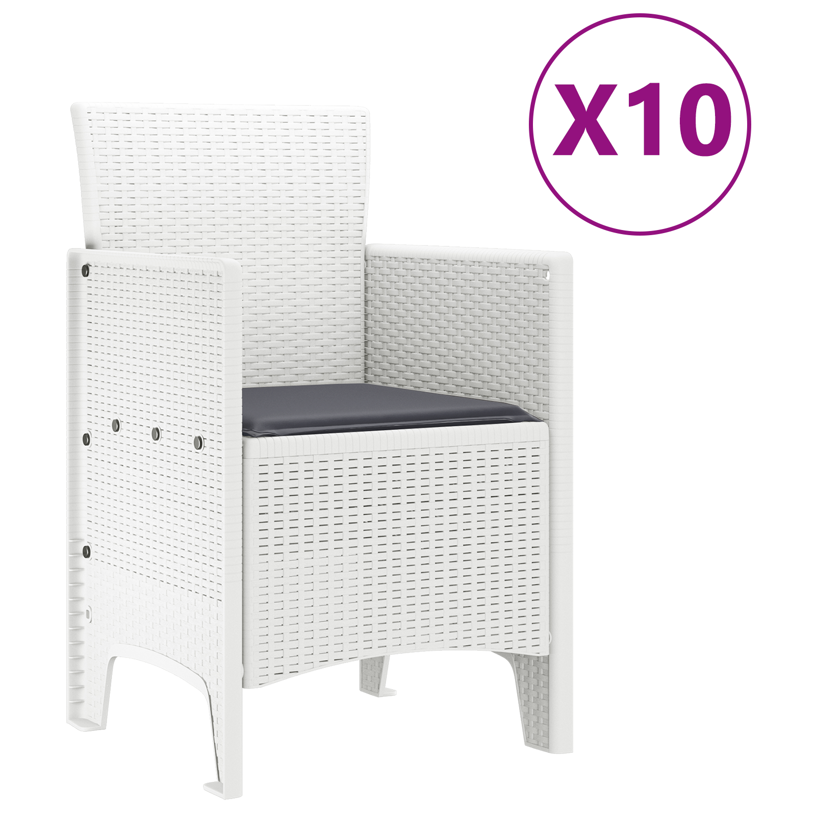 11 частен градински комплект за хранене с възглавници Бял Полиратан - Image 5