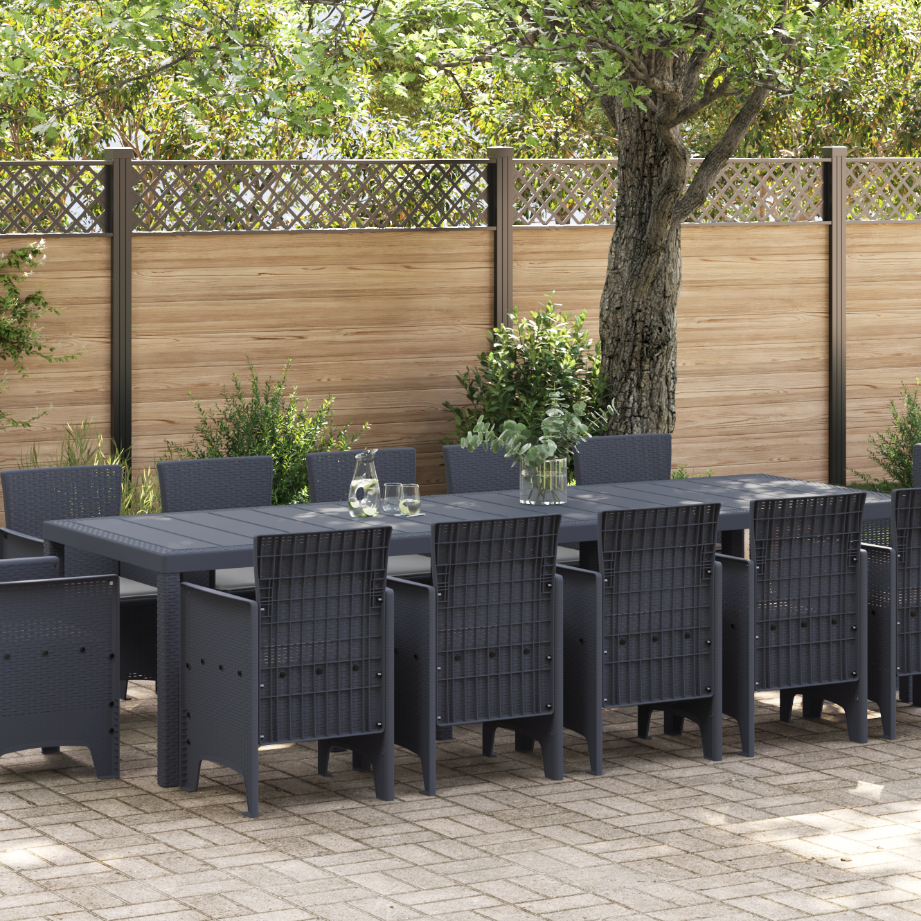 Thumbnail - vidaXL Garten Esszimmer Set mit Kissen 13 pcs Anthrazit und Hellgrau