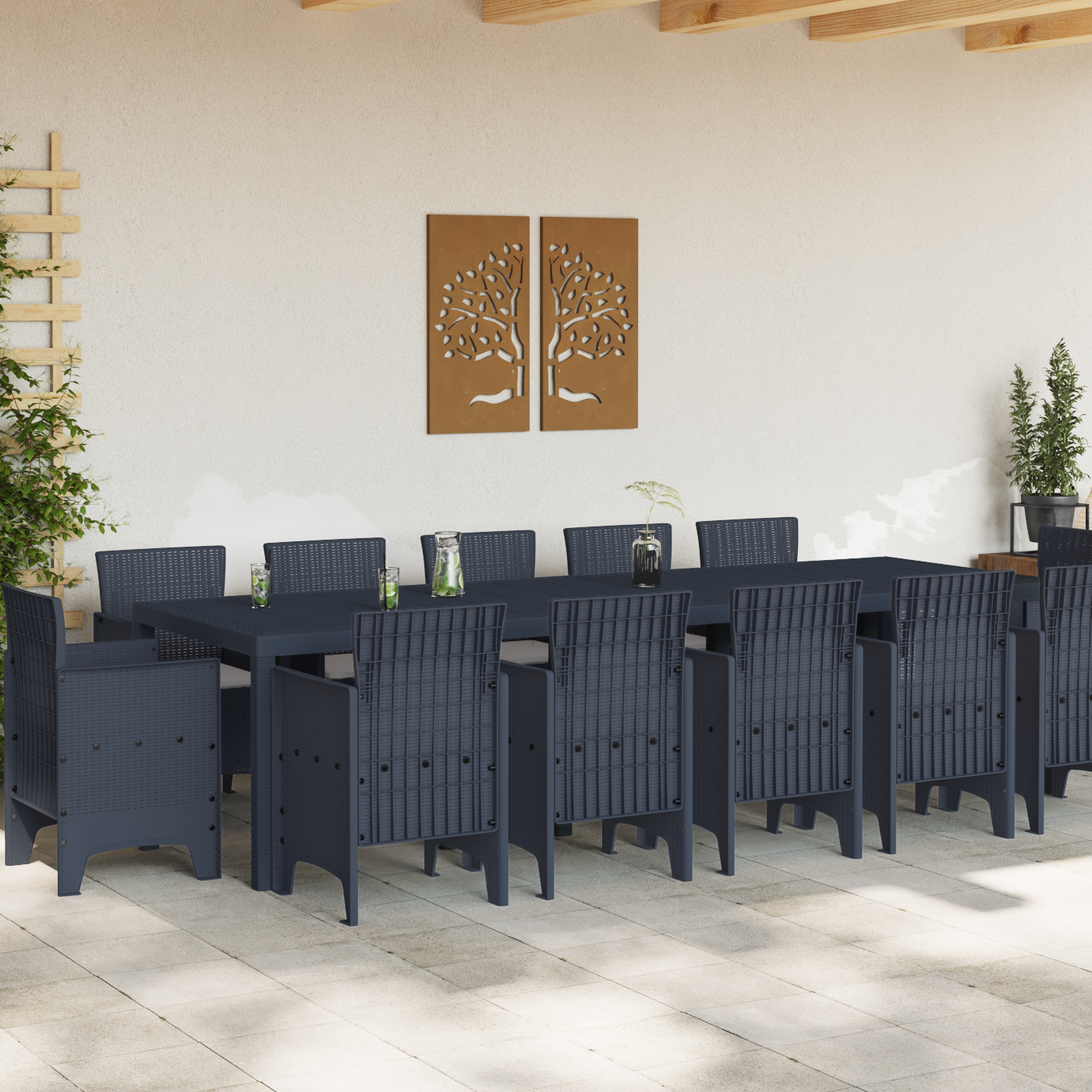 Thumbnail - vidaXL Garten Esszimmer Set mit Kissen 13 pcs Anthrazit und Hellgrau