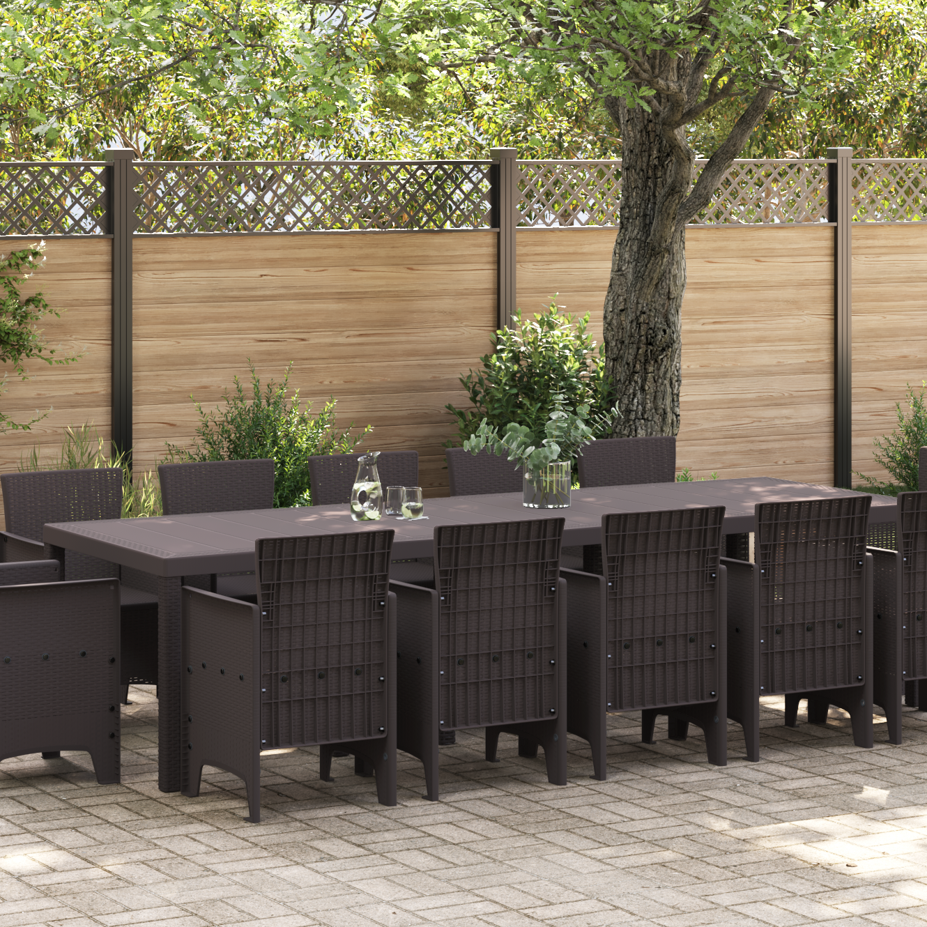 13 Piece Garden Dining Set Brown Poly Rattan