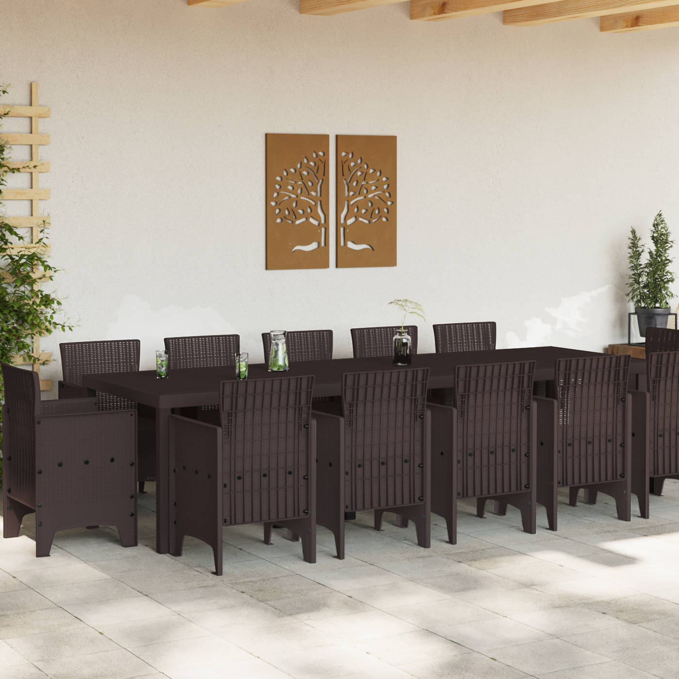 13 Piece Garden Dining Set Brown Poly Rattan - Image 3