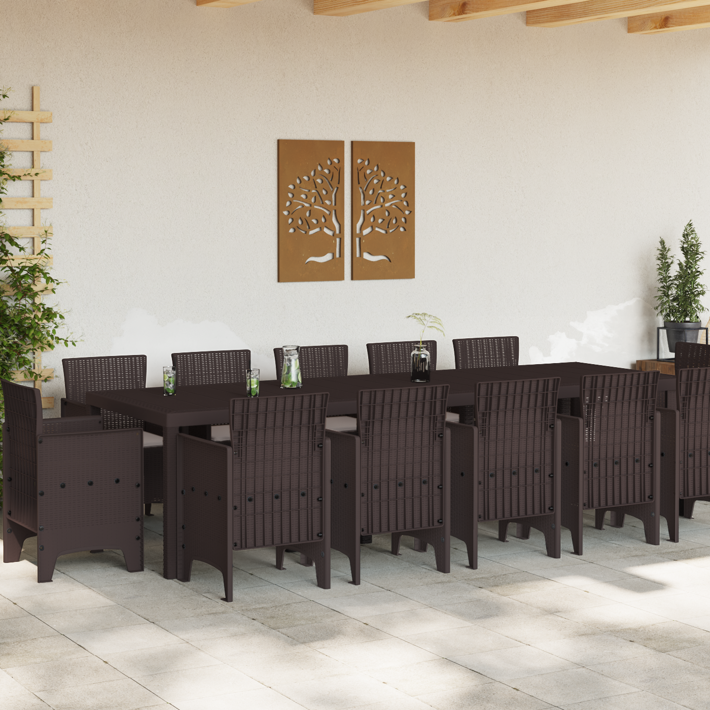 Thumbnail - vidaXL Garten Essgruppe 13 pcs Braun und Taupe 300 x 100 x 73 cm