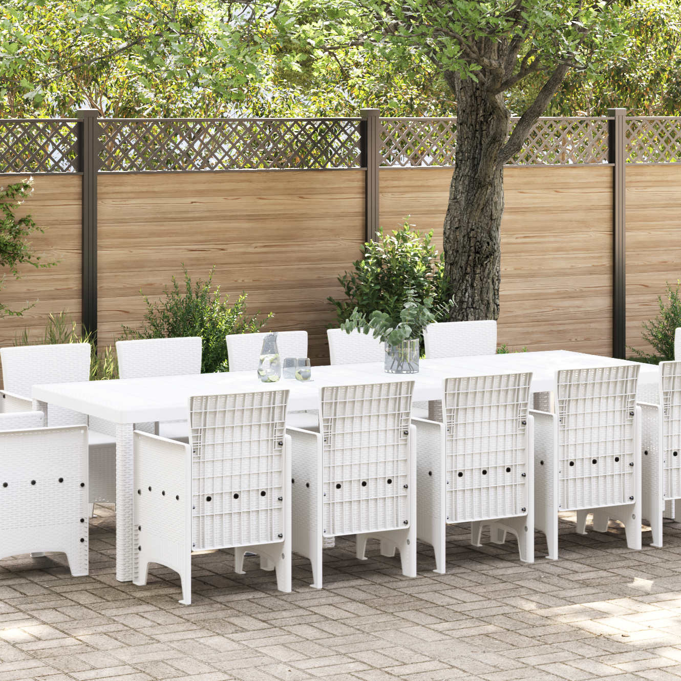 13 Piece Garden Dining Set White Poly Rattan