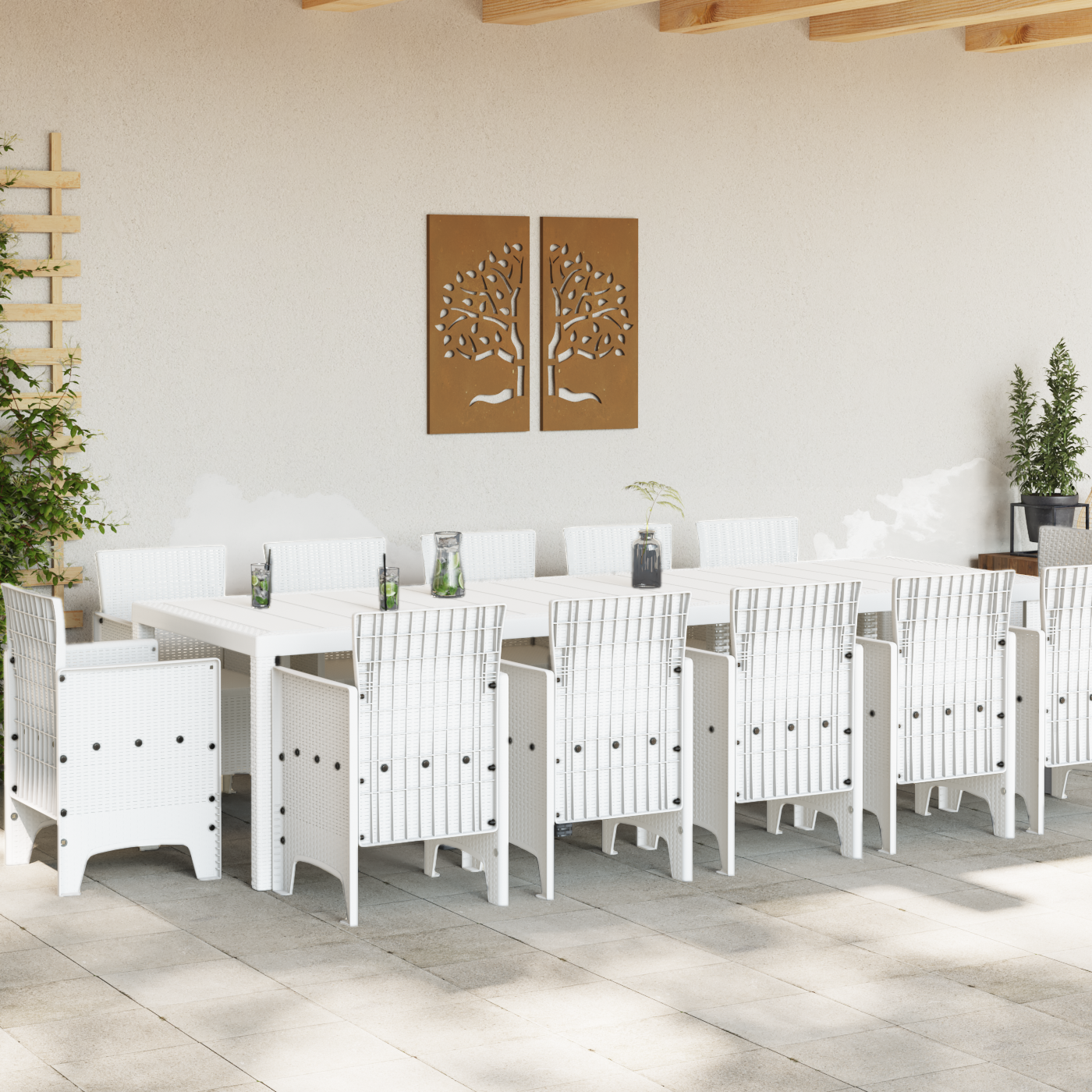 13 Piece Garden Dining Set White Poly Rattan - Image 3
