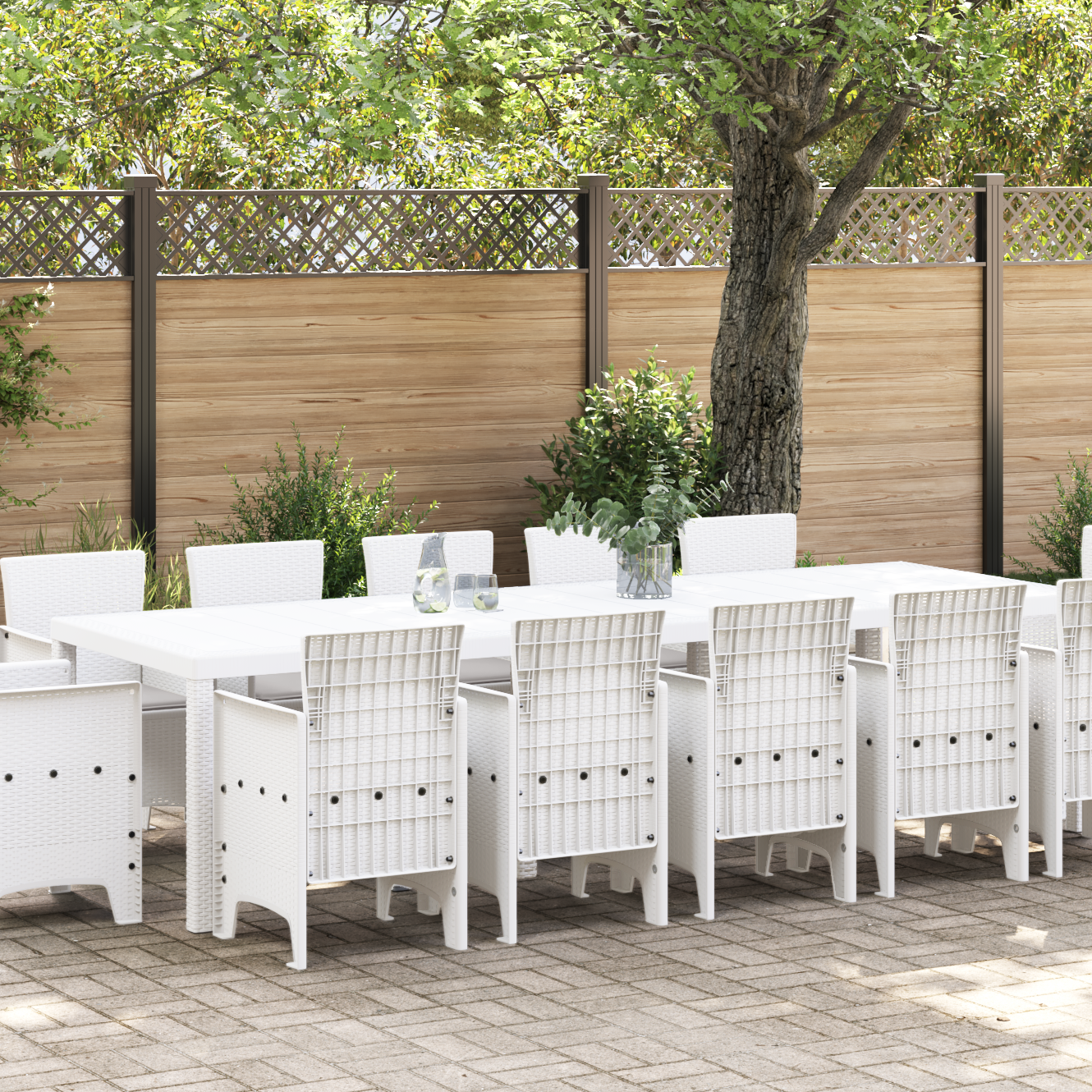 Thumbnail - vidaXL Garten Essgruppe 13 pcs Weiß und Hellgrau 300 x 100 x 73 cm