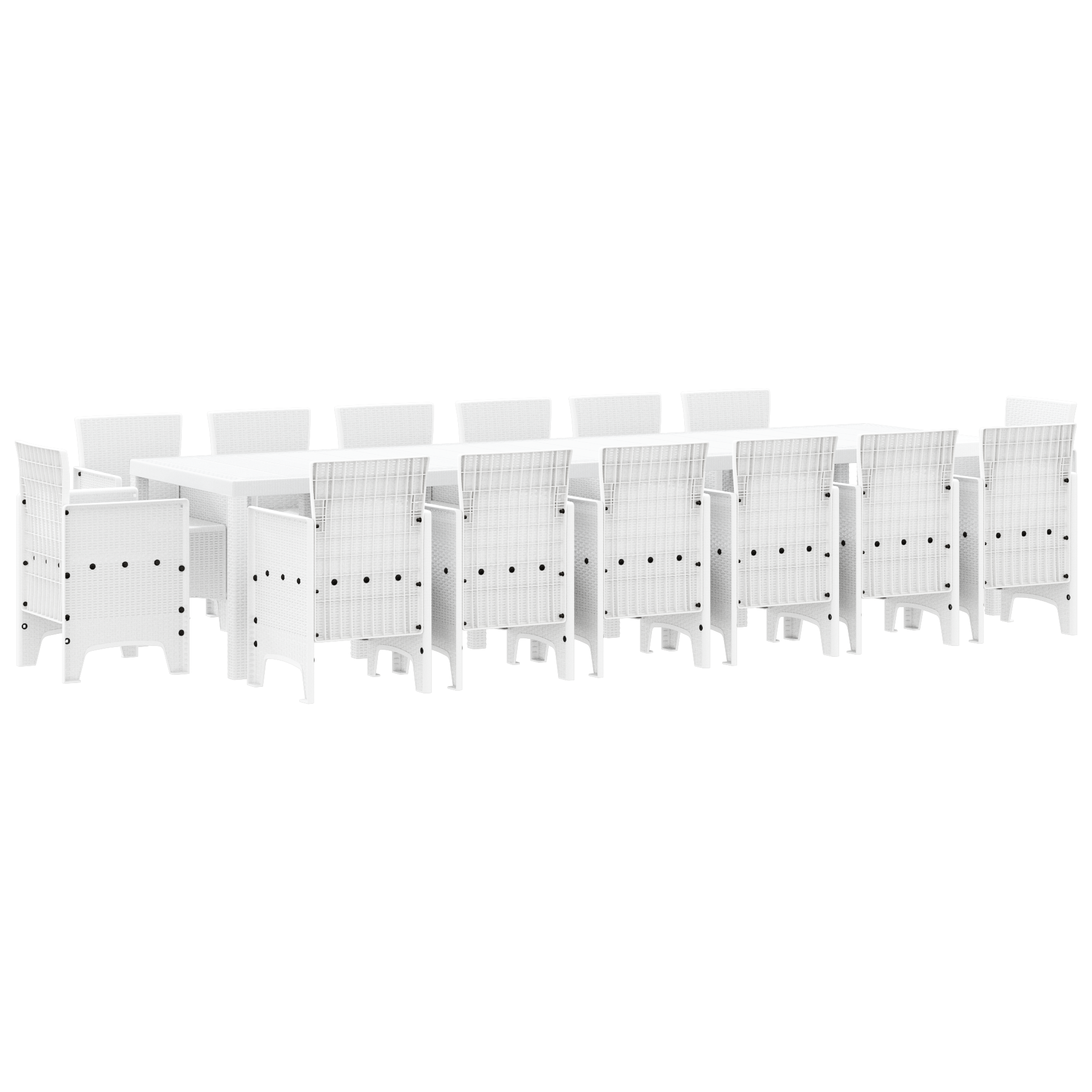 Градински комплект vidaXL от 15 части Бял Полиратан, Градинска маса vidaXL Бяла 200x100x73 см Полиратан, Градинска маса vidaXL Бяла 150x100x73 см Полиратан, Градински столове vidaXL 2 бр Бял Полиратан, Градински столове vidaXL 4 бр Бял Полиратан - Image 2