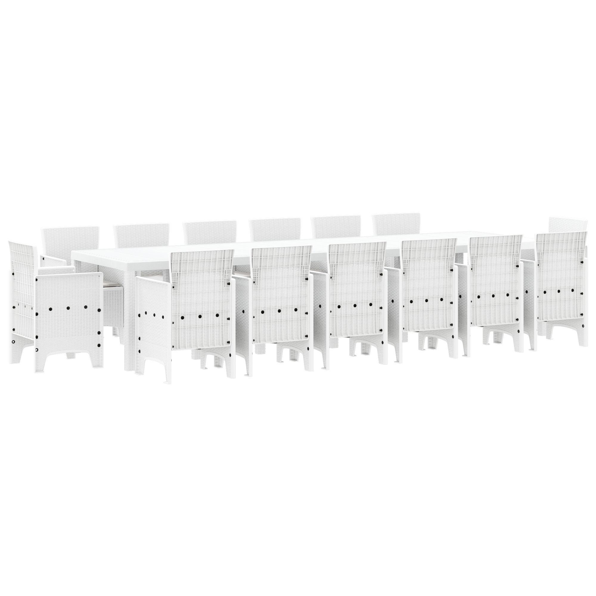 комплект за градина с 15 части с възглавници - бял полиратан, vidaXL градинска маса - бяла, 200x100x73 см - полиратан, vidaXL градинска маса - бяла, 150x100x73 см - полиратан, vidaXL градински столове с възглавници - 2 броя, бял полиратан, vidaXL градински столове с възглавници - 4 броя, бял полиратан - Image 2