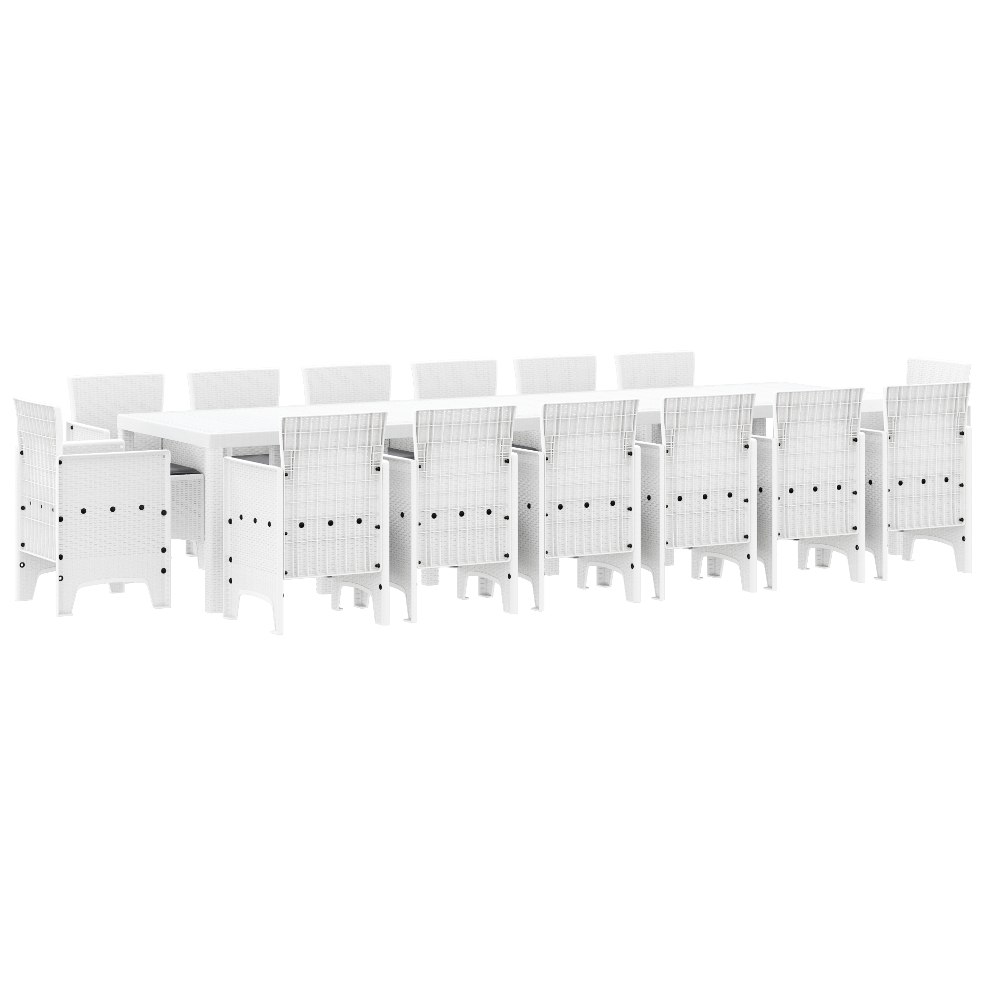 15 части градинска трапезария с възглавници Бял полиратан, vidaXL Градинска маса Бяла 200x100x73 см Полиратан, vidaXL Градинска маса Бяла 150x100x73 см Полиратан, vidaXL Градински столове с възглавници 2 бр. Бял полиратан, vidaXL Градински столове с възглавници 4 бр. Бял полиратан - Image 2