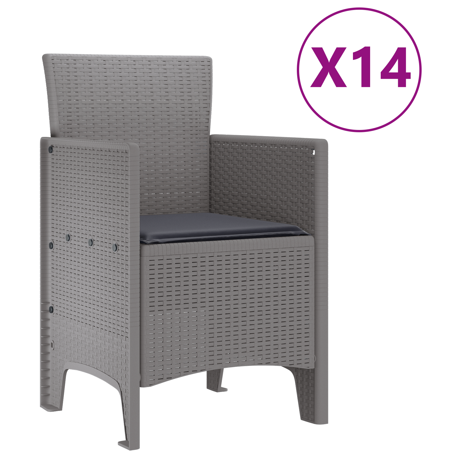 15 части градински трапезен комплект с възглавници Светлосив Полиратан - Image 5