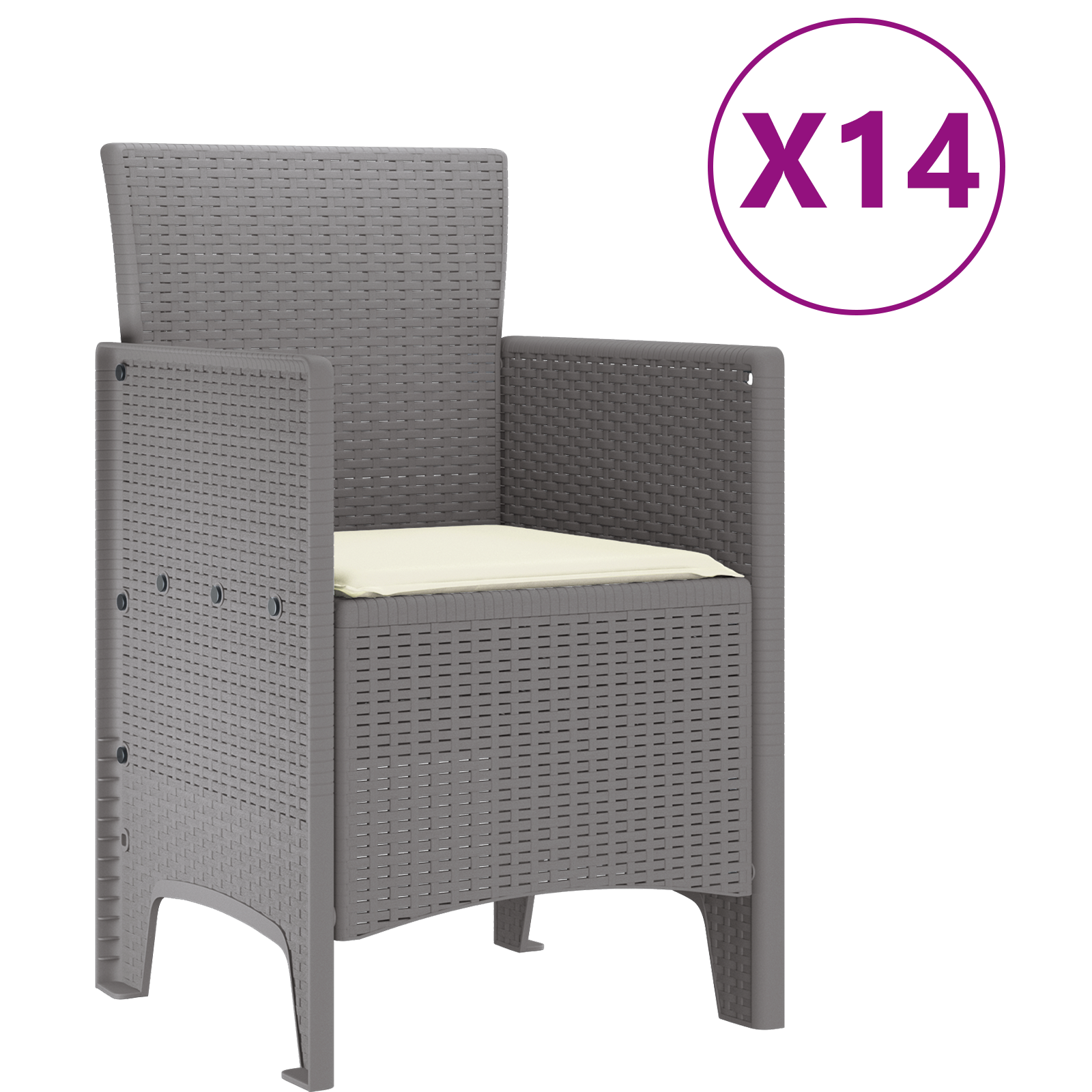 15 частов градински комплект vidaXL с възглавници Светлосив Полиратан, Градинска маса vidaXL Светлосива 200x100x73 см Полиратан, Градинска маса vidaXL Светлосива 150x100x73 см Полиратан, Градински столове с възглавници 2 бр. Светлосив Полиратан, Градински столове с възглавници 4 бр. Светлосив Полиратан - Image 5