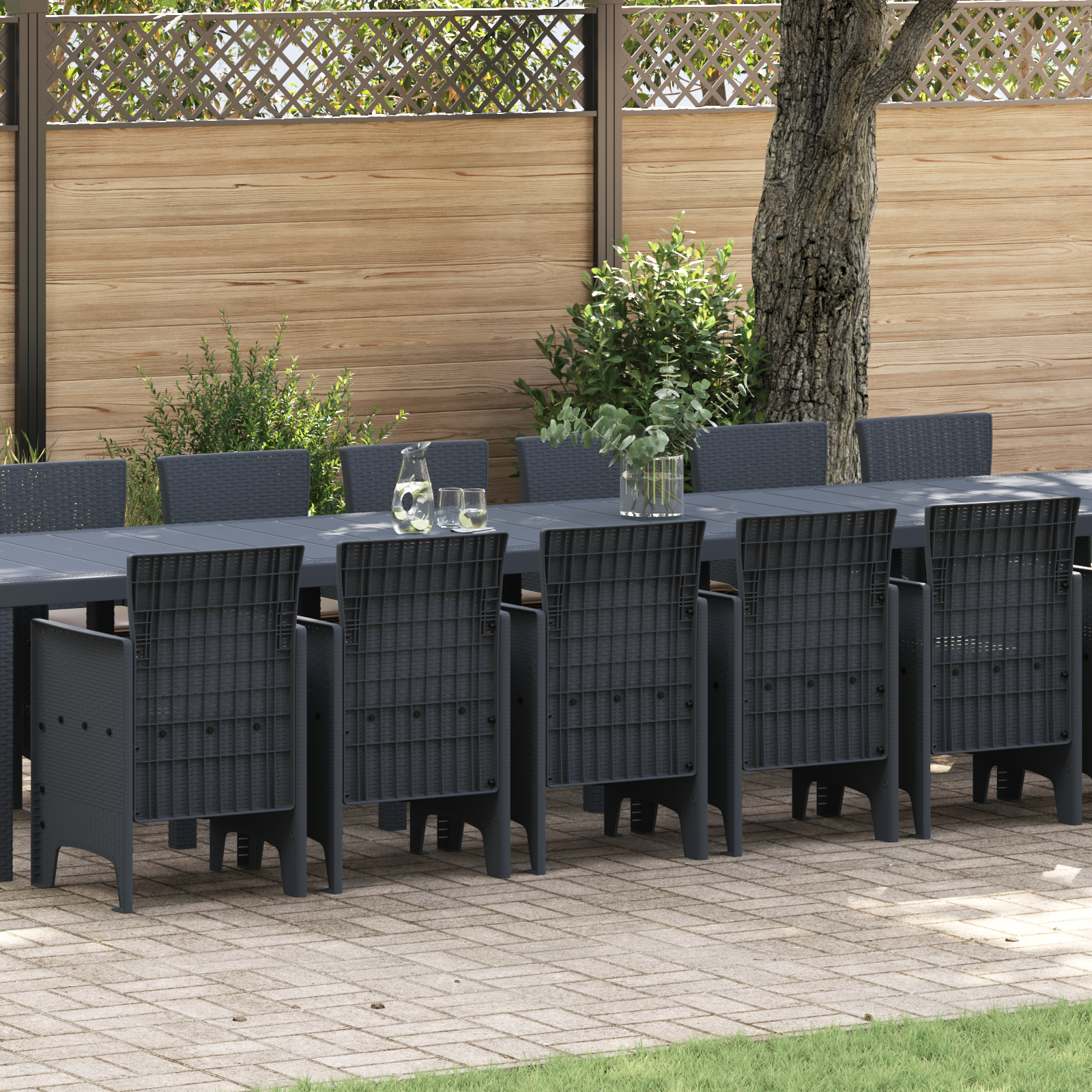 17 Piece Garden Dining Set with Cushions Anthracite Poly Rattan