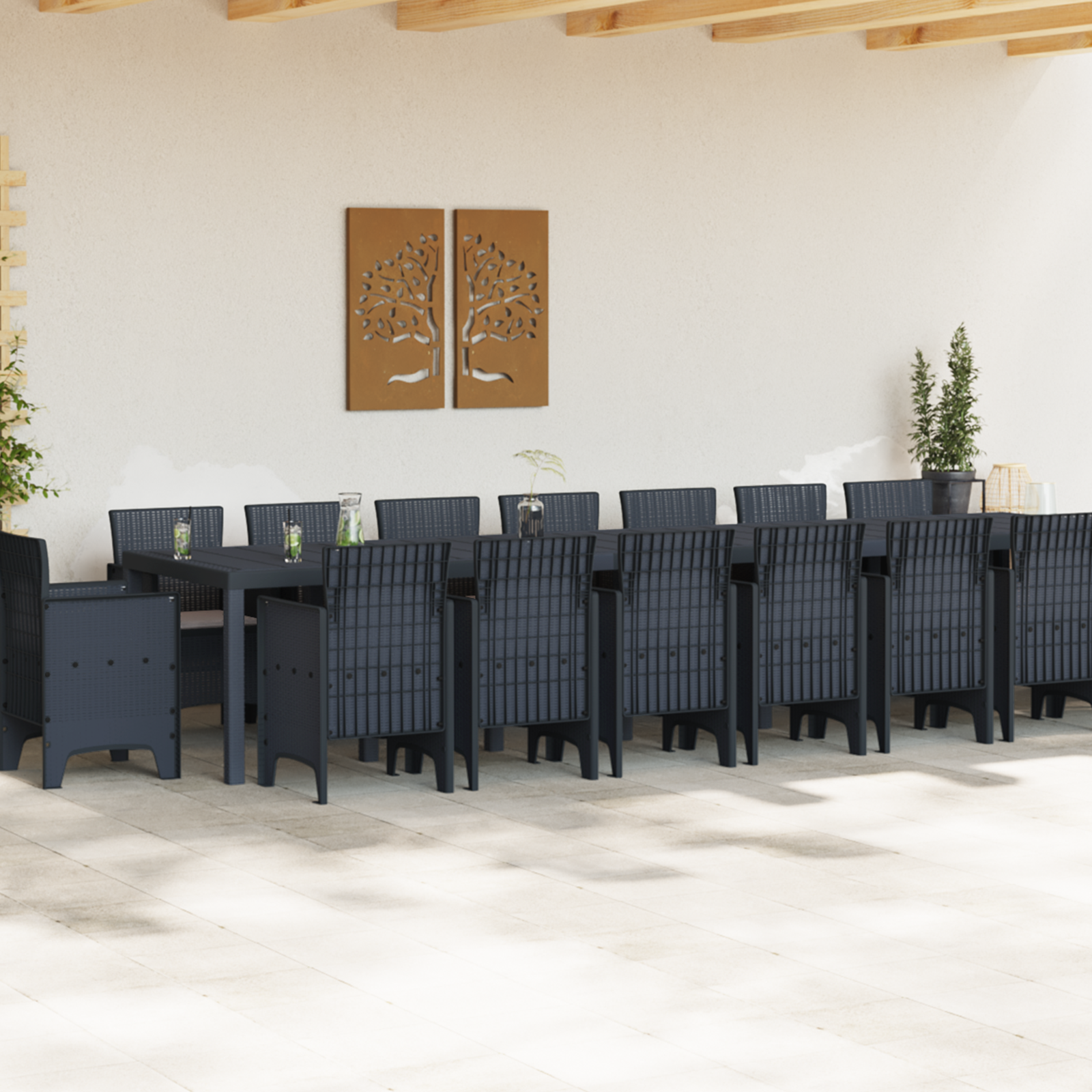 17 Piece Garden Dining Set with Cushions Anthracite Poly Rattan - Image 3