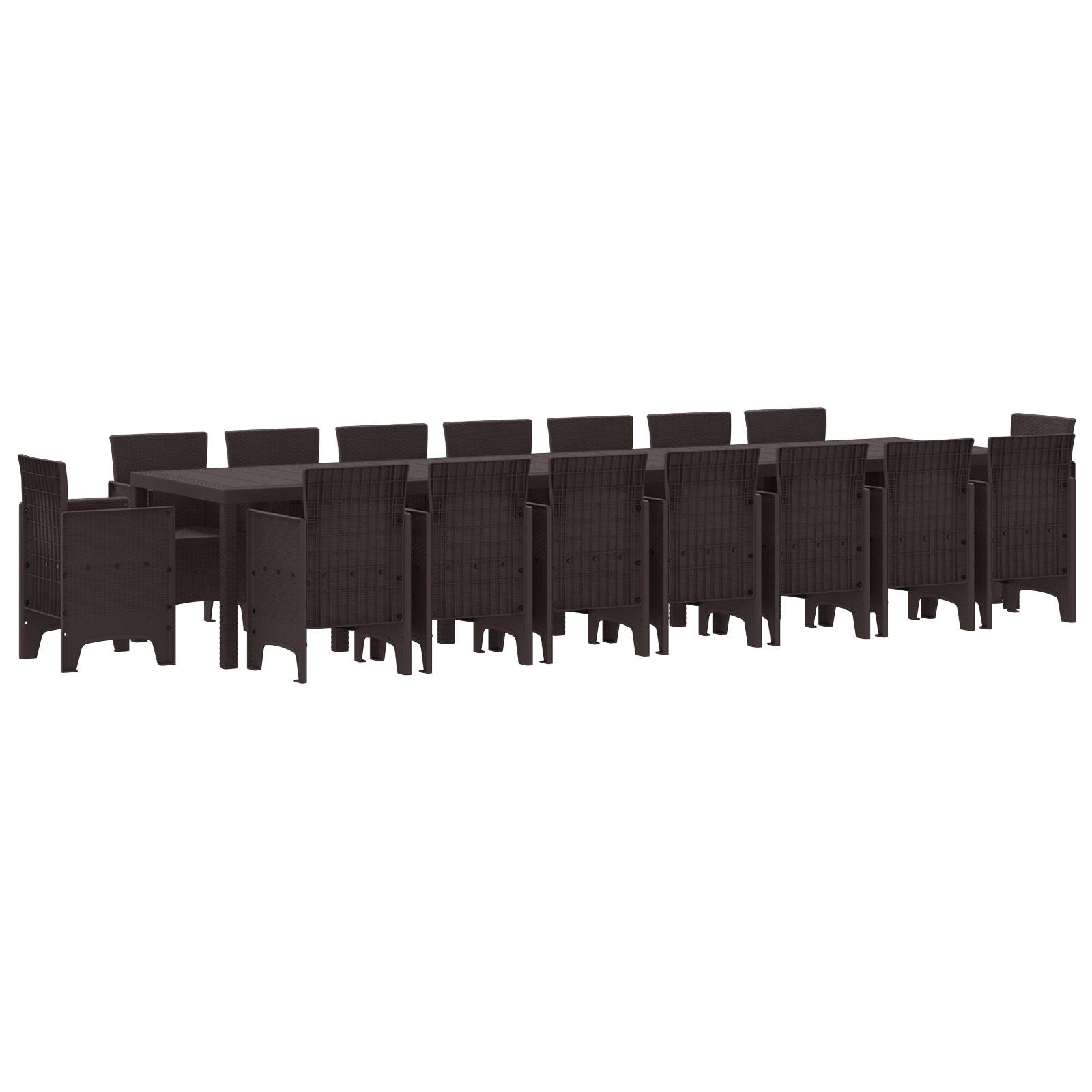 градински трапезен комплект vidaXL от 17 части кафяв полираратан, градинска маса vidaXL кафява 250x100x73 см полираратан, градинска маса vidaXL кафява 150x100x73 см полираратан, градински столове vidaXL 4 бр кафяв полираратан - Image 2