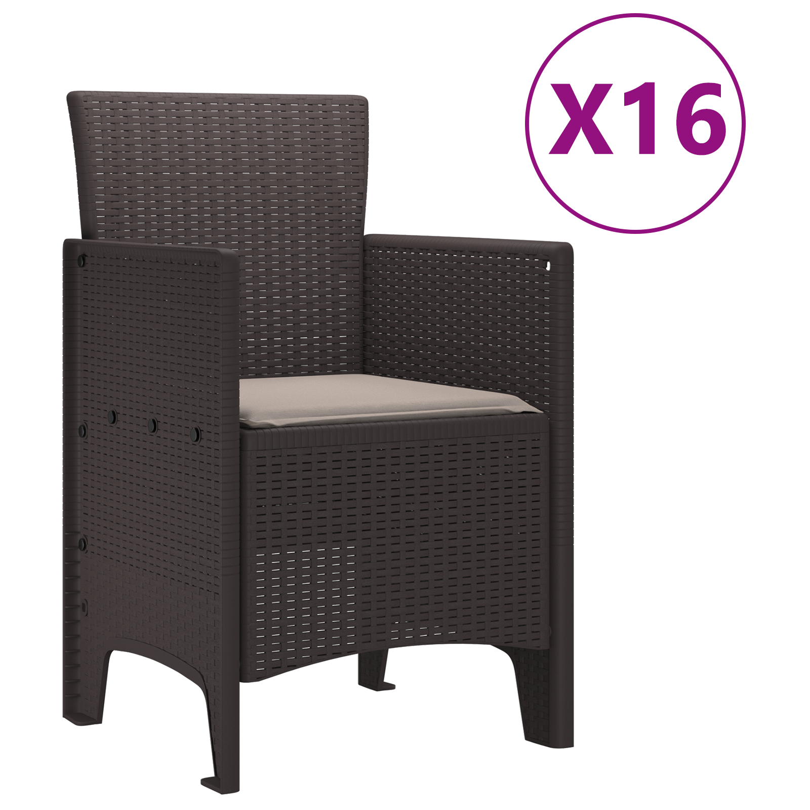 17-членен градински комплект с възглавници Кафяв Полиратан, vidaXL Градинска маса Кафяво 250x100x73 см Полиратан, vidaXL Градинска маса Кафяво 150x100x73 см Полиратан, vidaXL Градински столове с възглавници 4 броя Кафяви Полиратан - Image 5