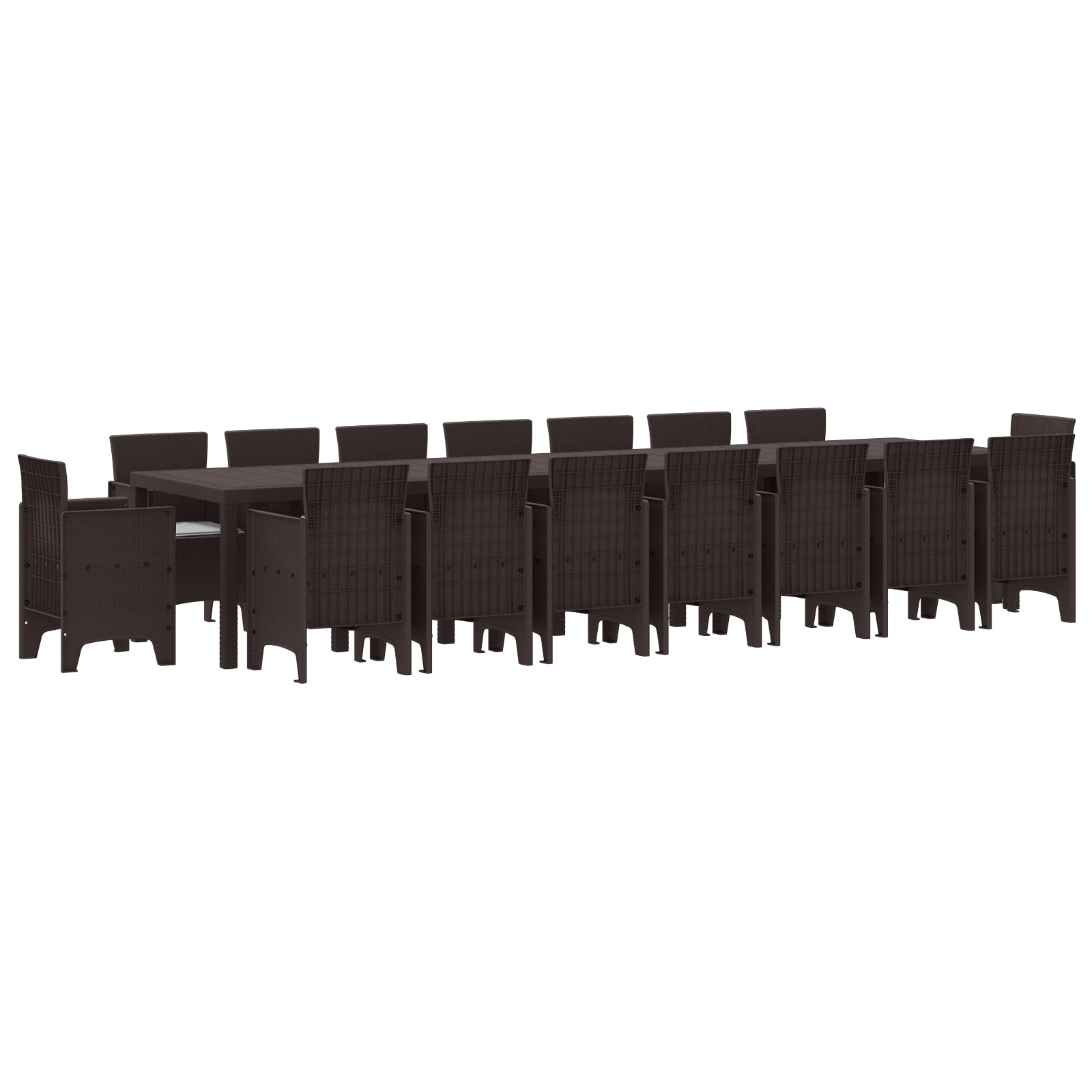 17 Часова Градинска Трапезария с Възглавници Кафяв Полиратан, vidaXL Градинска Маса Кафяв 250x100x73 см Полиратан, vidaXL Градинска Маса Кафяв 150x100x73 см Полиратан, vidaXL Градински Столове с Възглавници 4 бр Кафяв Полиратан - Image 2