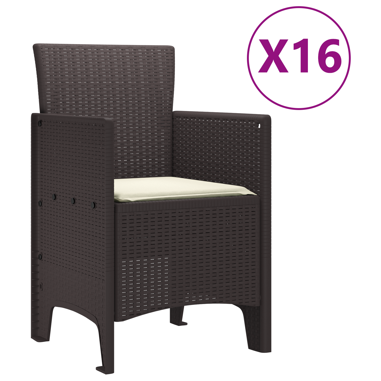 комплект за градинско хранене от 17 части с възглавници кафяв полиратан, vidaXL градинска маса кафяв 250x100x73 см полиратан, vidaXL градинска маса кафяв 150x100x73 см полиратан, vidaXL градински столове с възглавници 4 бр кафяв полиратан - Image 5