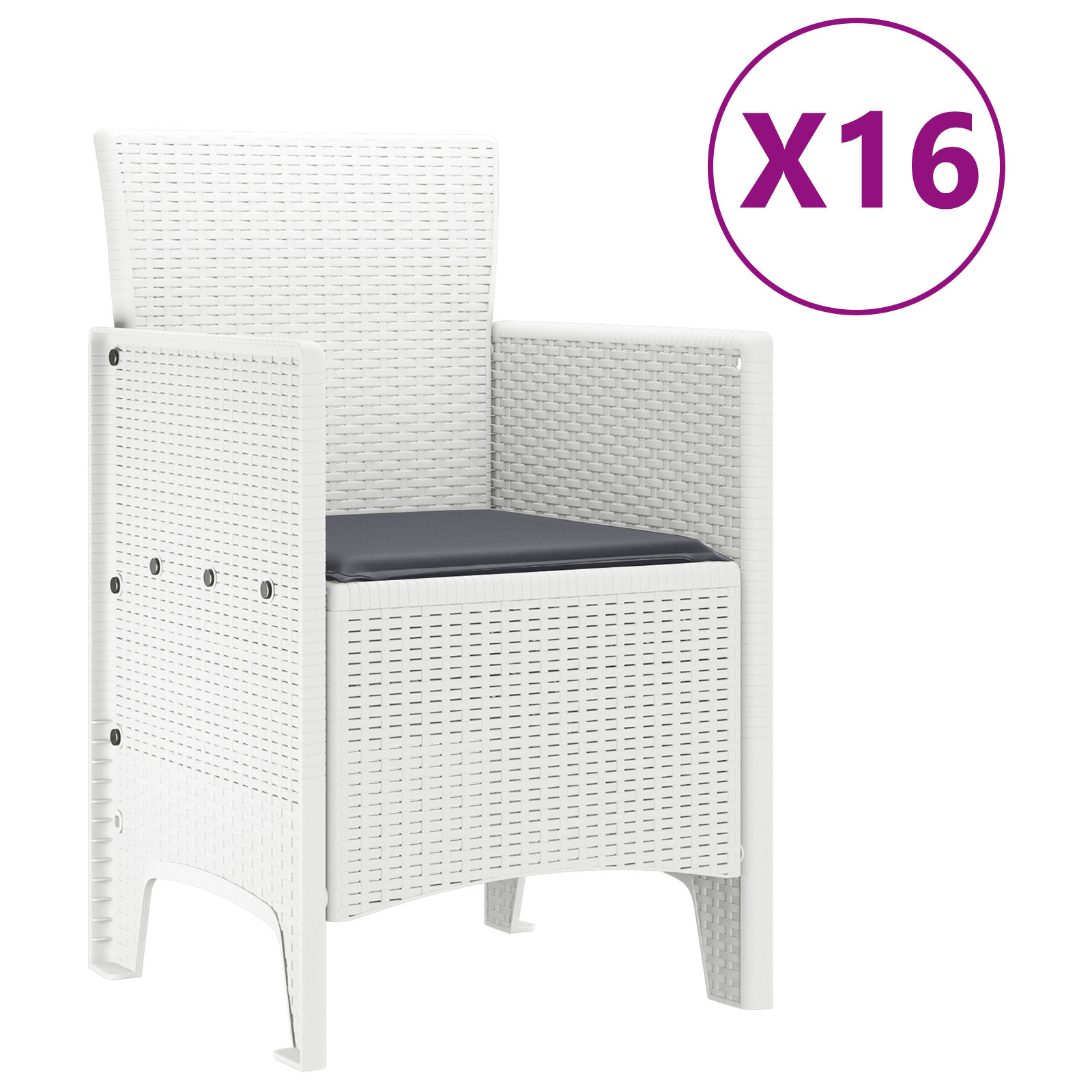 Комплект трапезария за градина vidaXL от 17 части с възглавници Бял Полиратоан, Трапезна маса vidaXL Бяла 250x100x73 см Полиратоан, Трапезна маса vidaXL Бяла 150x100x73 см Полиратоан, Столове за градина vidaXL с възглавници 4 бр Бял Полиратоан - Image 5