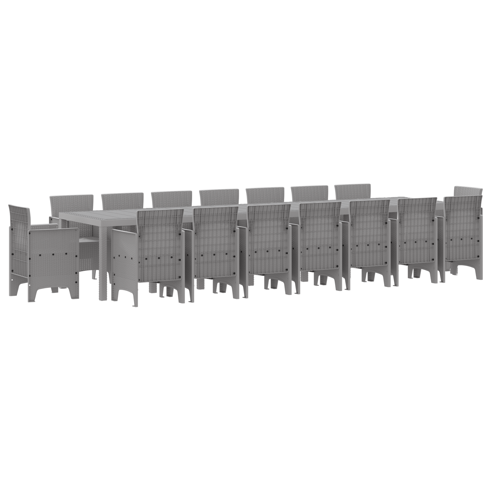 Градинска маса vidaXL 17 части Светлосив Полиратан, Градинска маса vidaXL Светлосив 250x100x73 см Полиратан, Градинска маса vidaXL Светлосив 150x100x73 см Полиратан, Градински столове 4 бр Светлосив Полиратан - Image 2