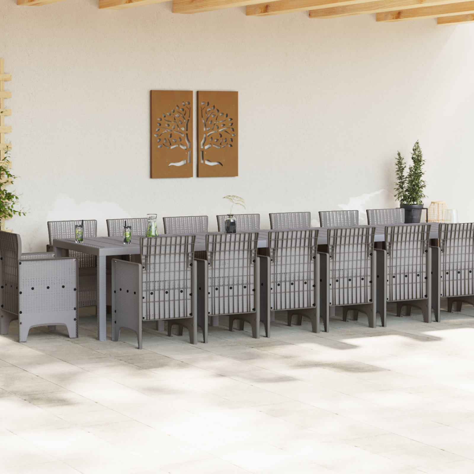 Градинска маса vidaXL 17 части Светлосив Полиратан, Градинска маса vidaXL Светлосив 250x100x73 см Полиратан, Градинска маса vidaXL Светлосив 150x100x73 см Полиратан, Градински столове 4 бр Светлосив Полиратан - Image 3