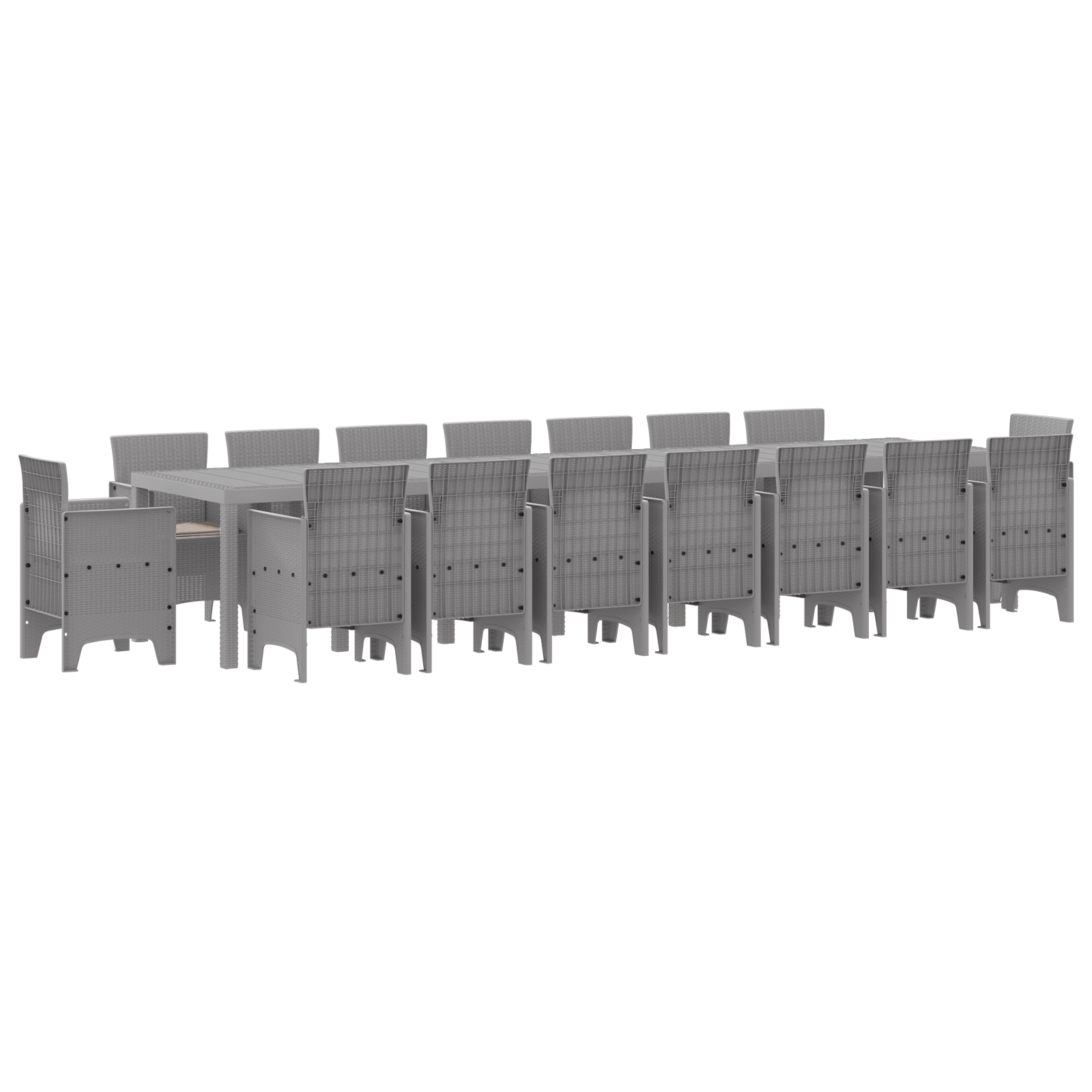 17 Piece Garden Dining Set with Cushions Light Grey Poly Rattan - Image 2