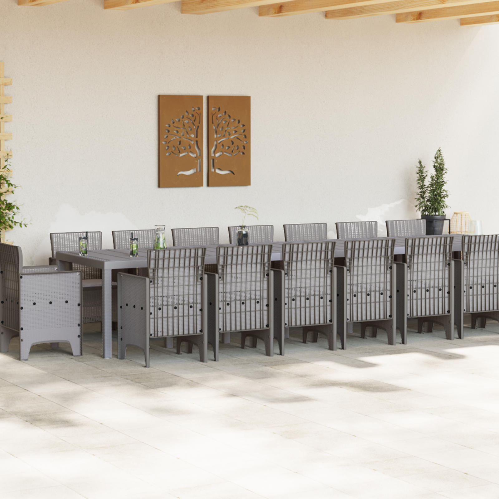 17 Piece Garden Dining Set with Cushions Light Grey Poly Rattan - Image 3