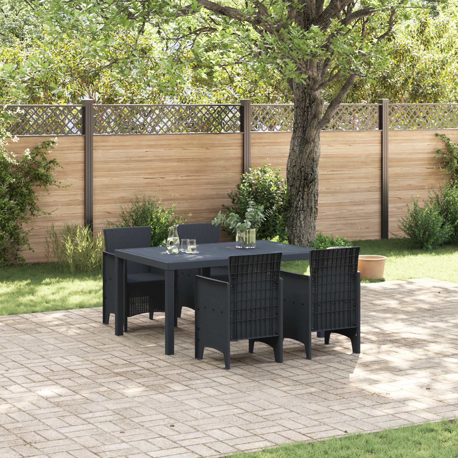 5 Piece Garden Dining Set Anthracite Poly Rattan