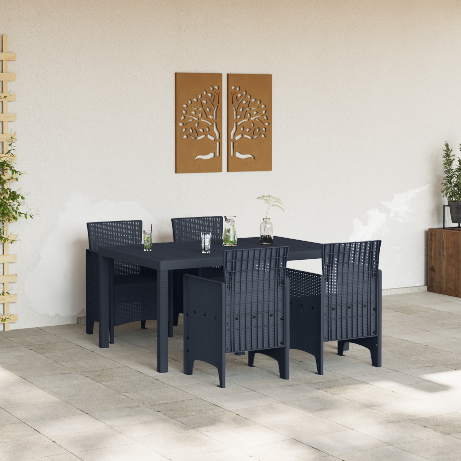 5 Piece Garden Dining Set Anthracite Poly Rattan - Image 3