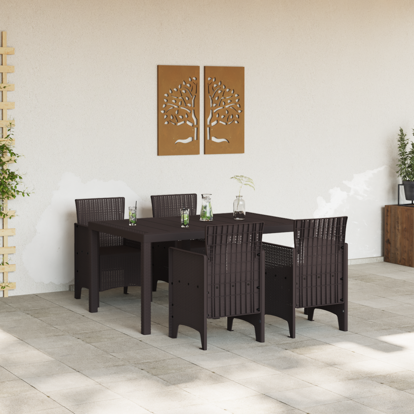 5 Piece Garden Dining Set Brown Poly Rattan - Image 3
