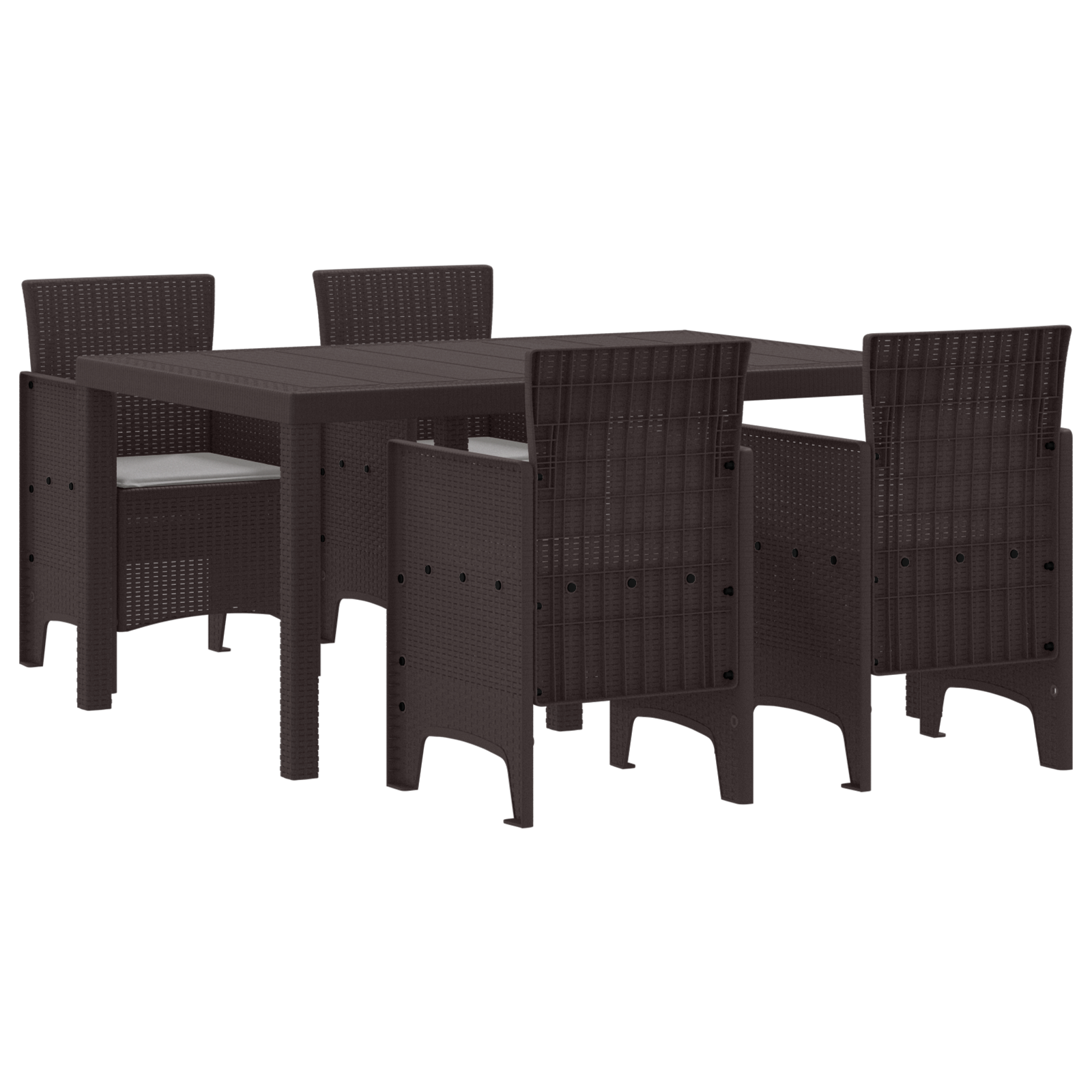 5 Piece Garden Dining Set with Cushions Brown Poly Rattan - Image 2
