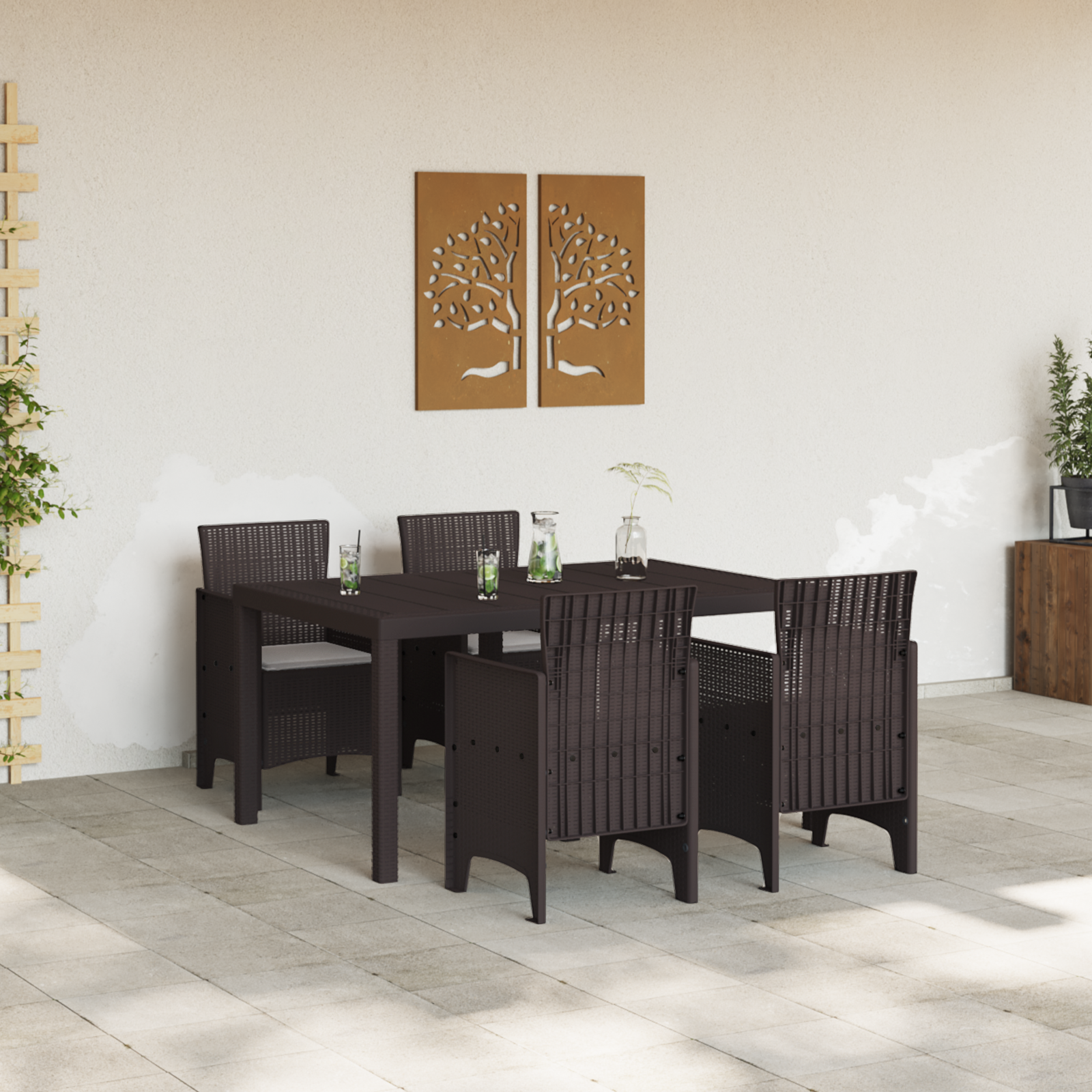 5 Piece Garden Dining Set with Cushions Brown Poly Rattan - Image 3