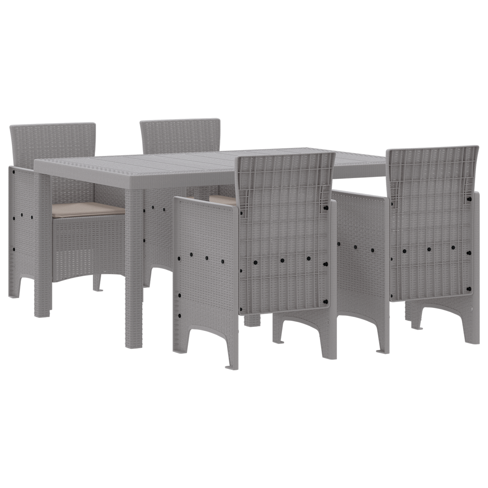 5 Piece Garden Dining Set with Cushions Light Grey Poly Rattan - Image 2
