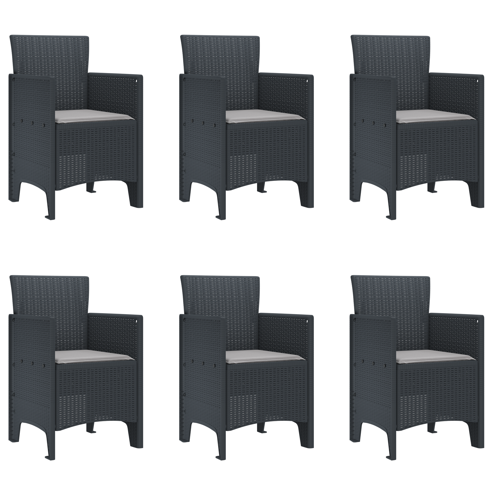 7 Piece Garden Dining Set with Cushions Anthracite Poly Rattan - Image 5