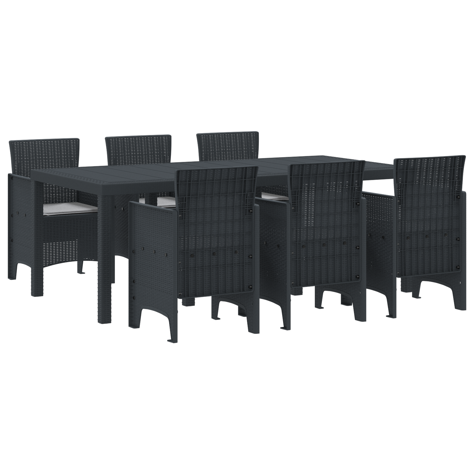 7 Piece Garden Dining Set with Cushions Anthracite Poly Rattan - Image 2