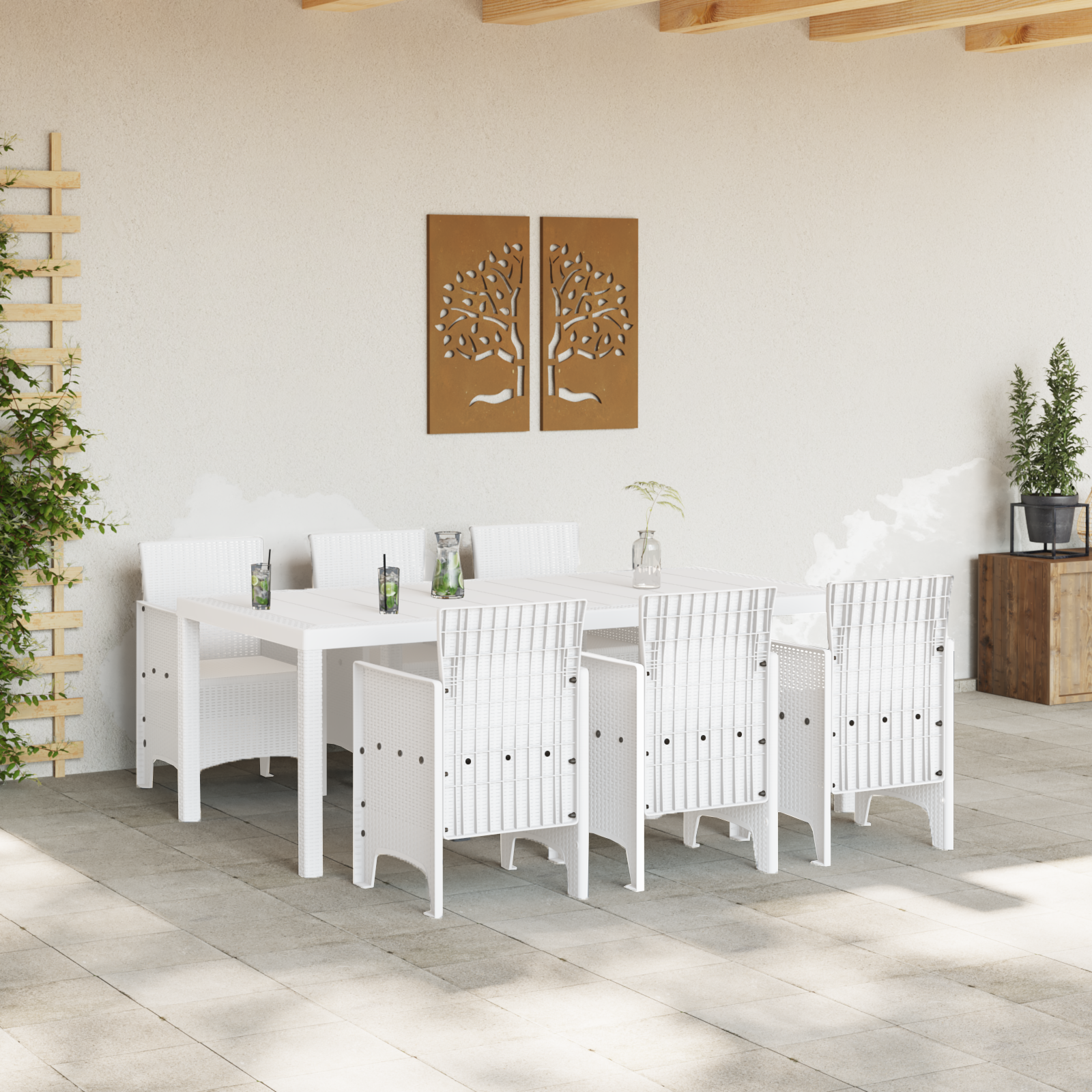 7 Piece Garden Dining Set White Poly Rattan - Image 3