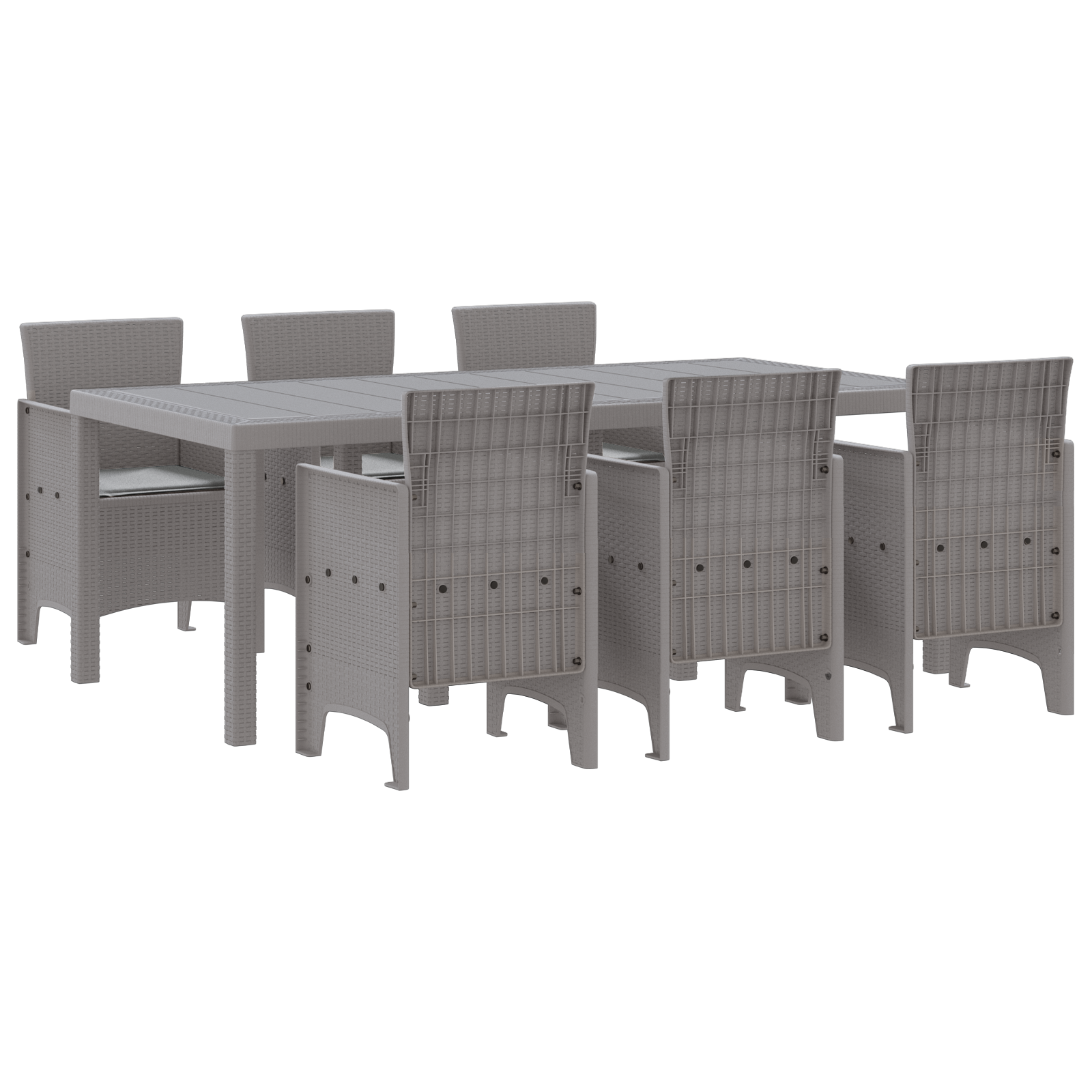7 Piece Garden Dining Set with Cushions Light Grey Poly Rattan - Image 2