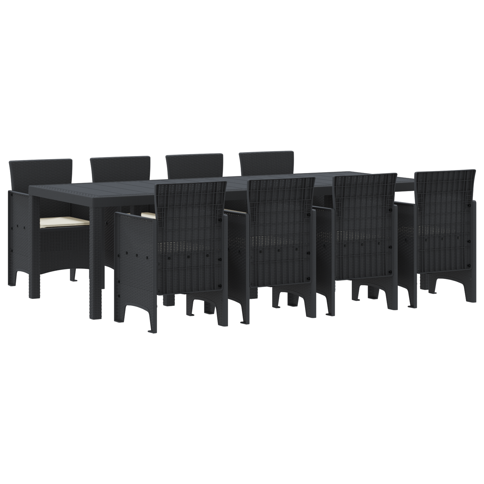 9 Piece Garden Dining Set with Cushions Anthracite Poly Rattan - Image 2