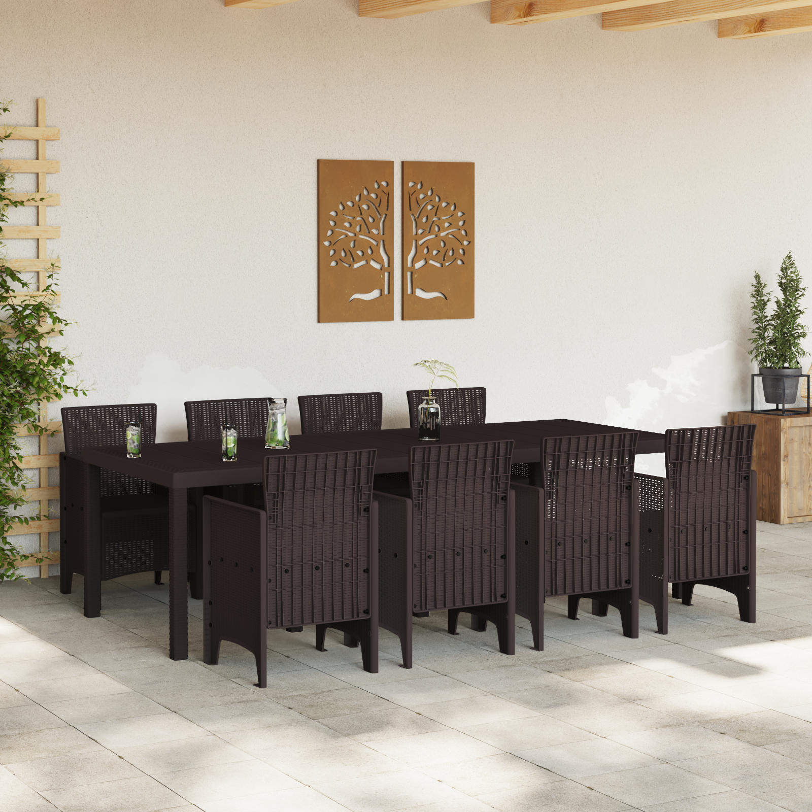 9 Piece Garden Dining Set Brown Poly Rattan - Image 3