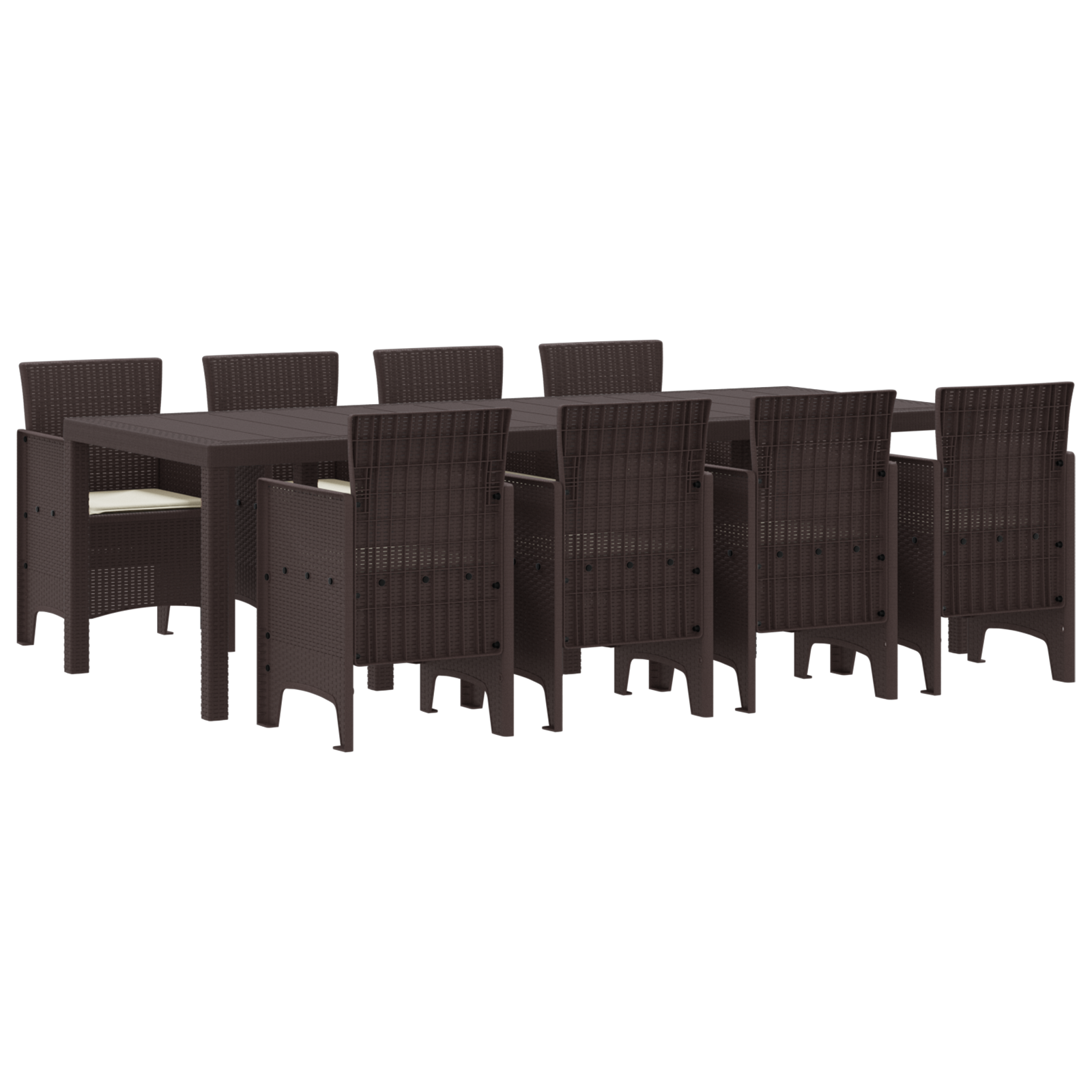 9 Piece Garden Dining Set with Cushions Brown Poly Rattan - Image 2