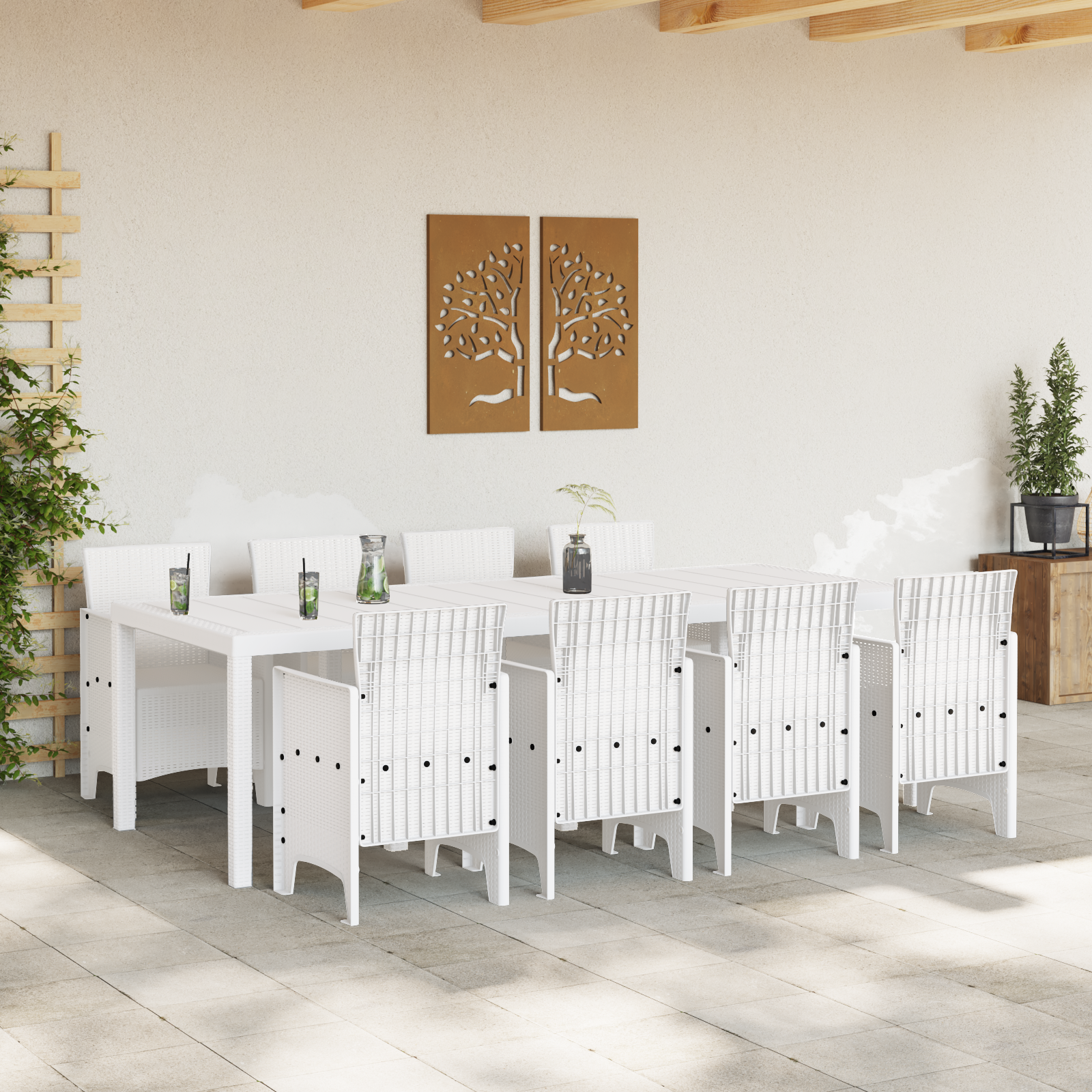 9 Piece Garden Dining Set Light Grey Poly Rattan - Image 3