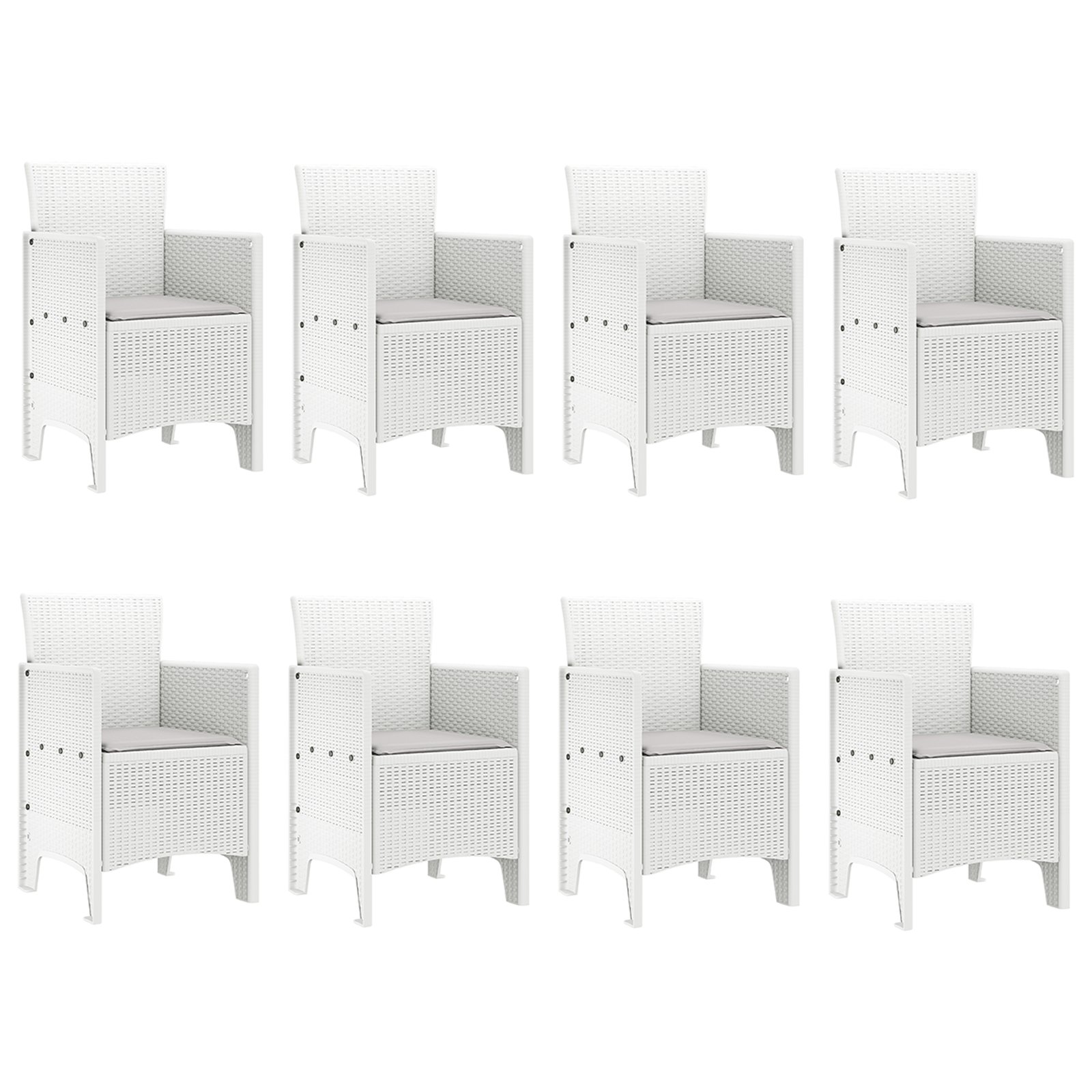 Градински Трапезарен Комплект 9 части Бял Ратан, Стъкло - Image 5