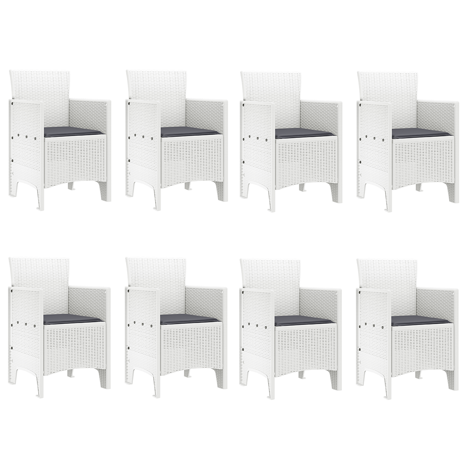 Градински трапезен комплект Комплект от 9 Бял Ратан Устойчив - Image 5