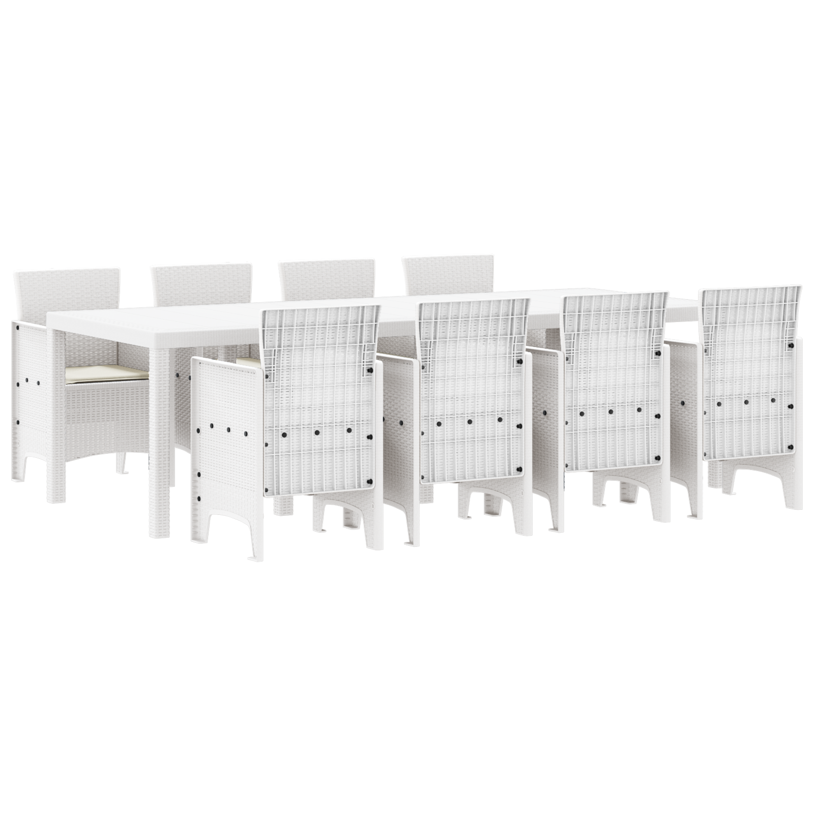Градински трапезен комплект 9 части Бяло PE ратан Ергономичен - Image 2