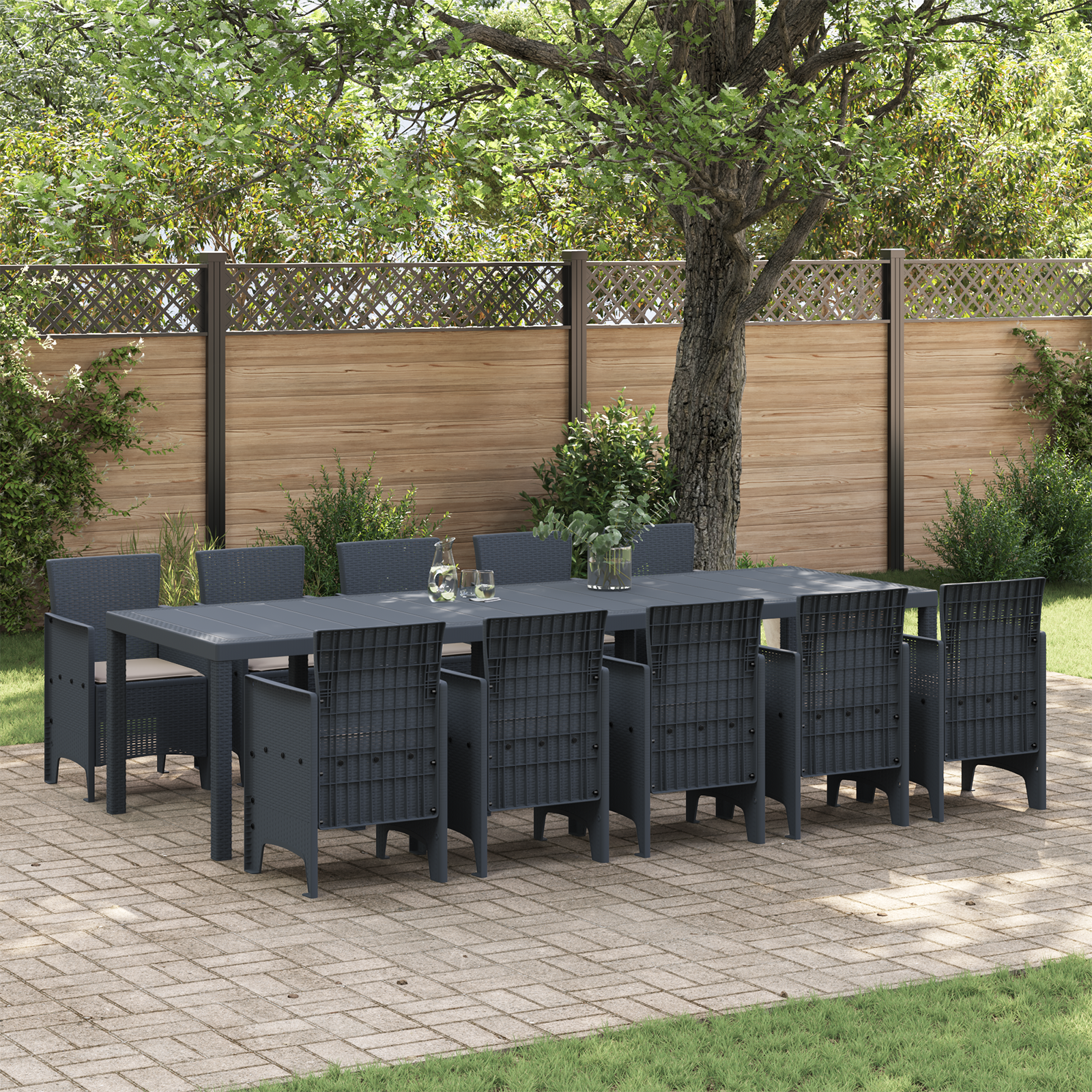 Thumbnail - vidaXL Garten Essgruppe 11 pcs Anthrazit 300 x 100 x 73 cm Poly Rattan