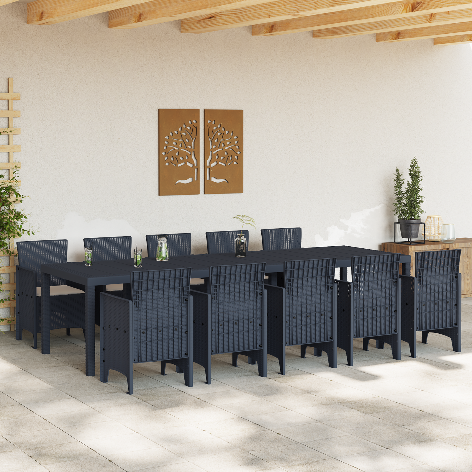 Thumbnail - vidaXL Garten Essgruppe 11 pcs Anthrazit 300 x 100 x 73 cm Poly Rattan