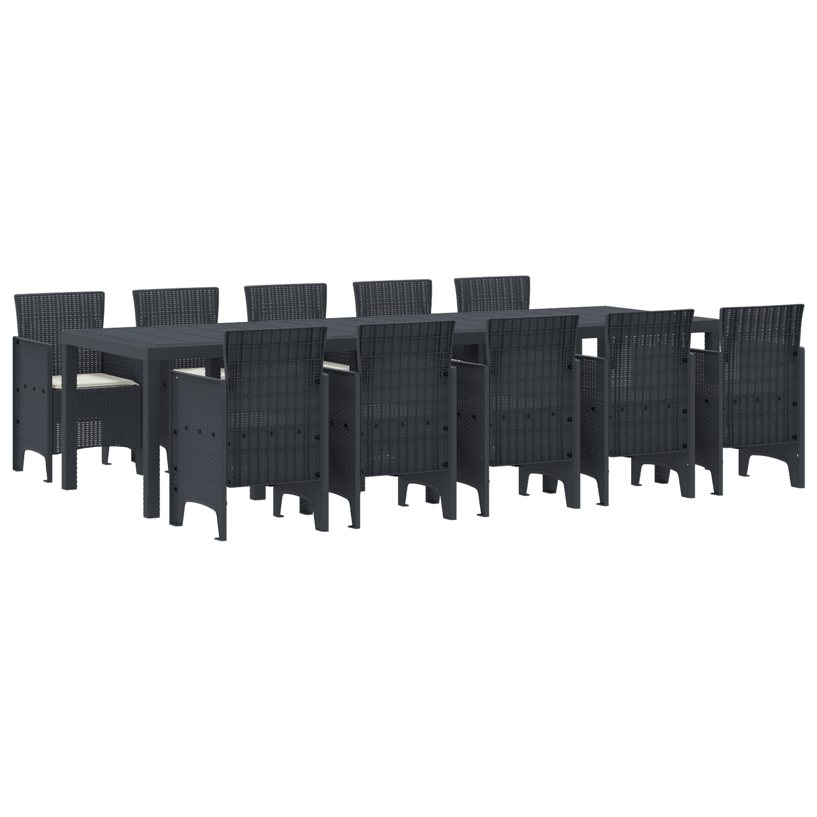 11 Piece Garden Dining Set with Cushions Anthracite Poly Rattan - Image 2