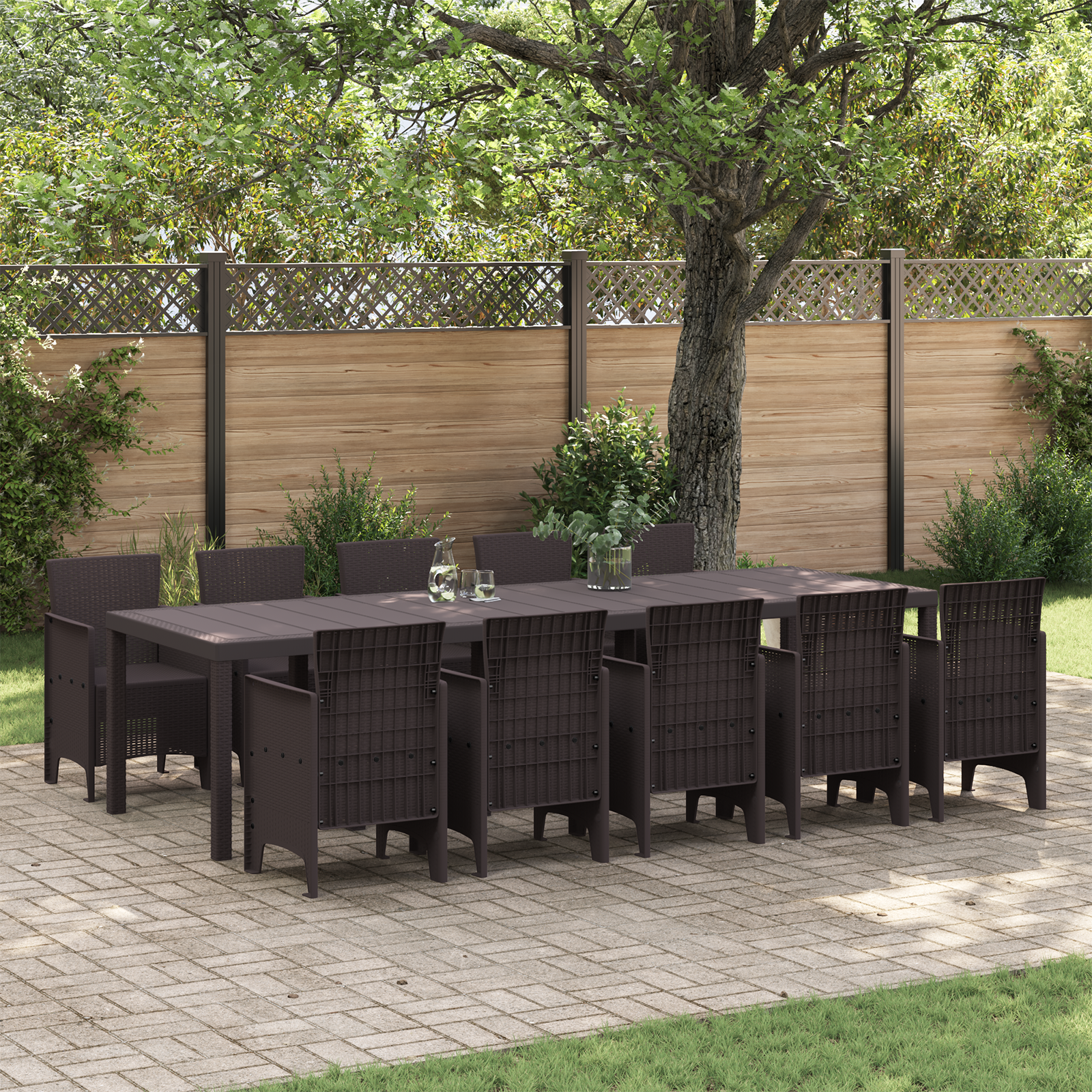 Thumbnail - vidaXL Garten Essgruppe mit Kissen 11 pcs Braun Groß Rattan