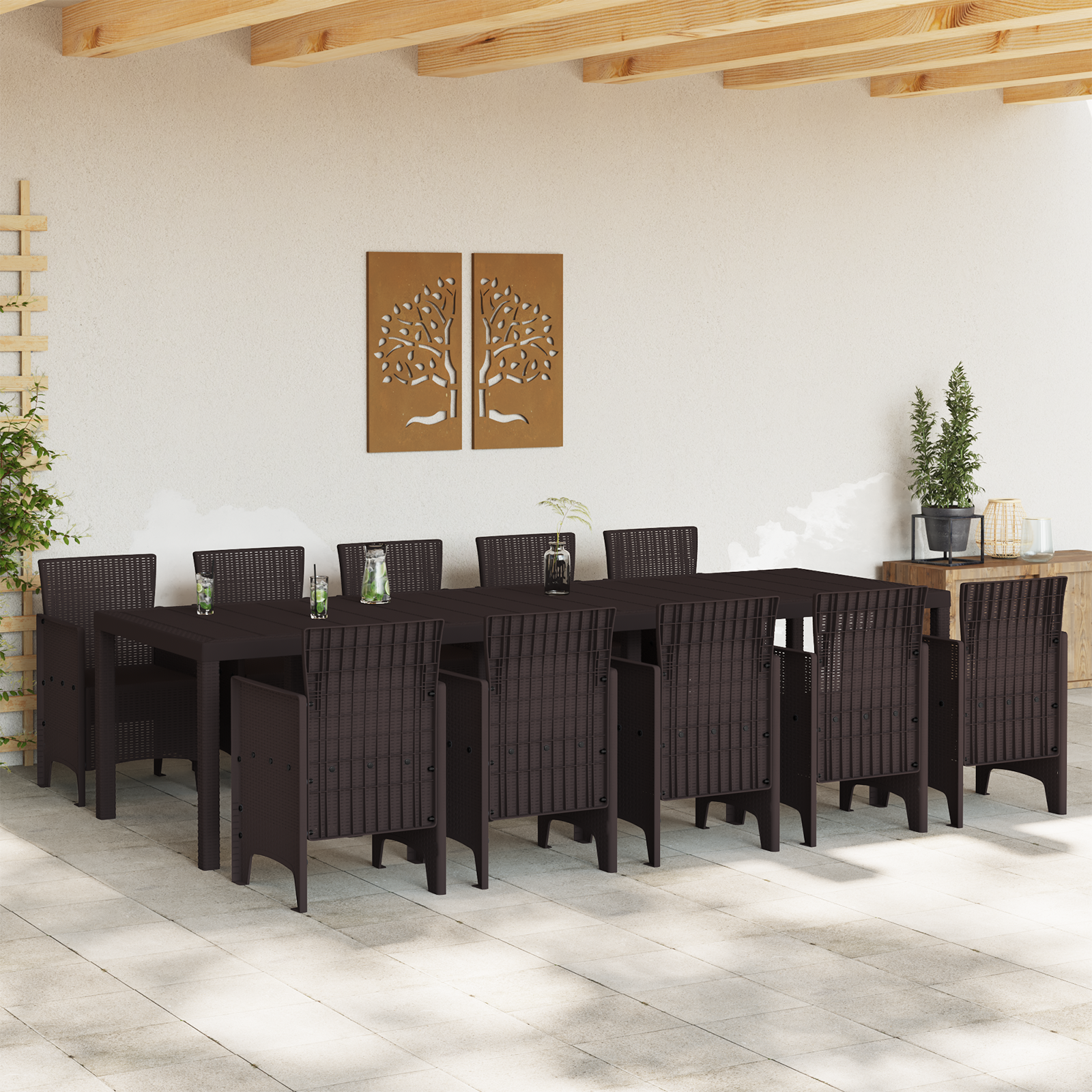 Thumbnail - vidaXL Garten Essgruppe mit Kissen 11 pcs Braun Groß Rattan